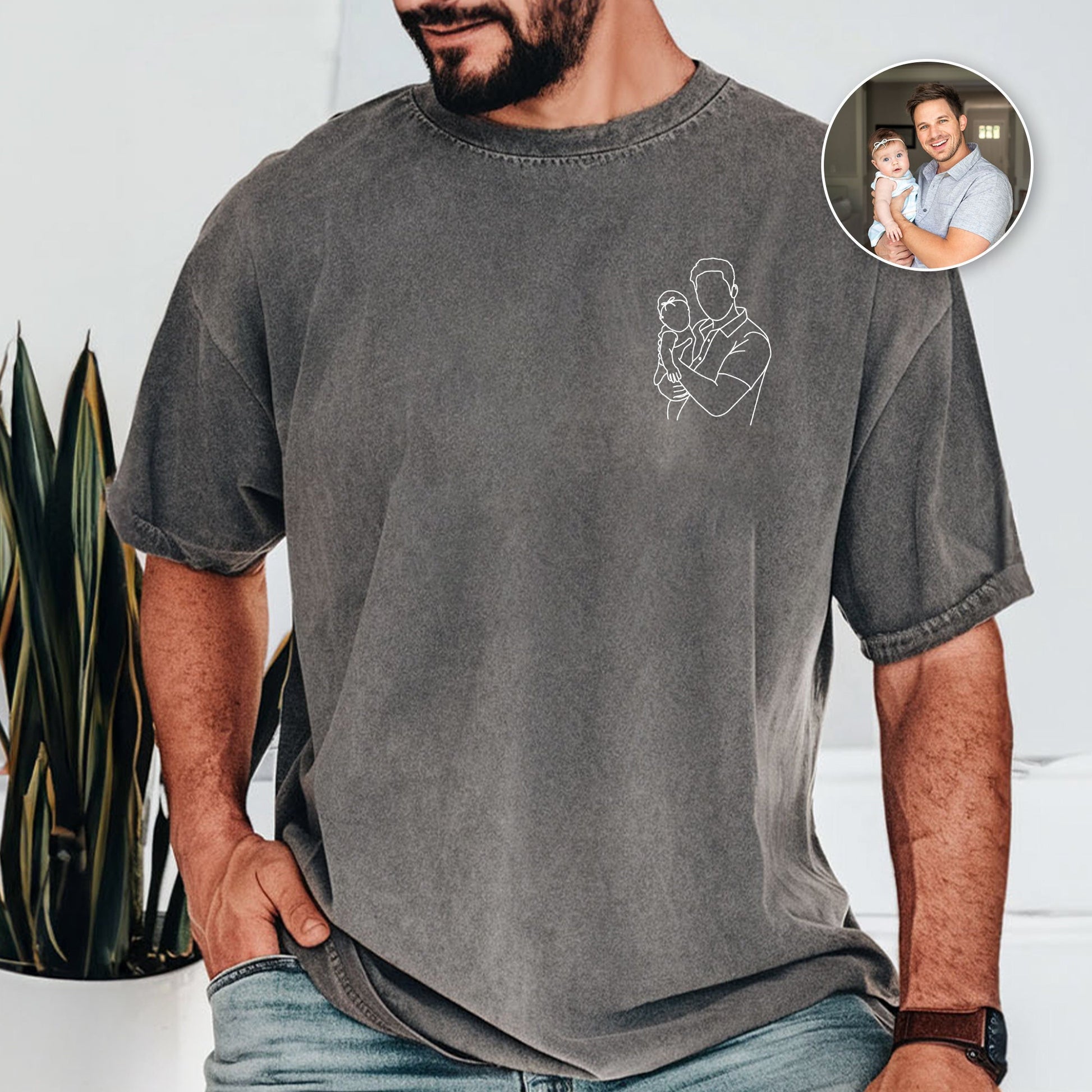 Custom Photo Portrait Shirt for Dad, Personalized Father's Day Gift