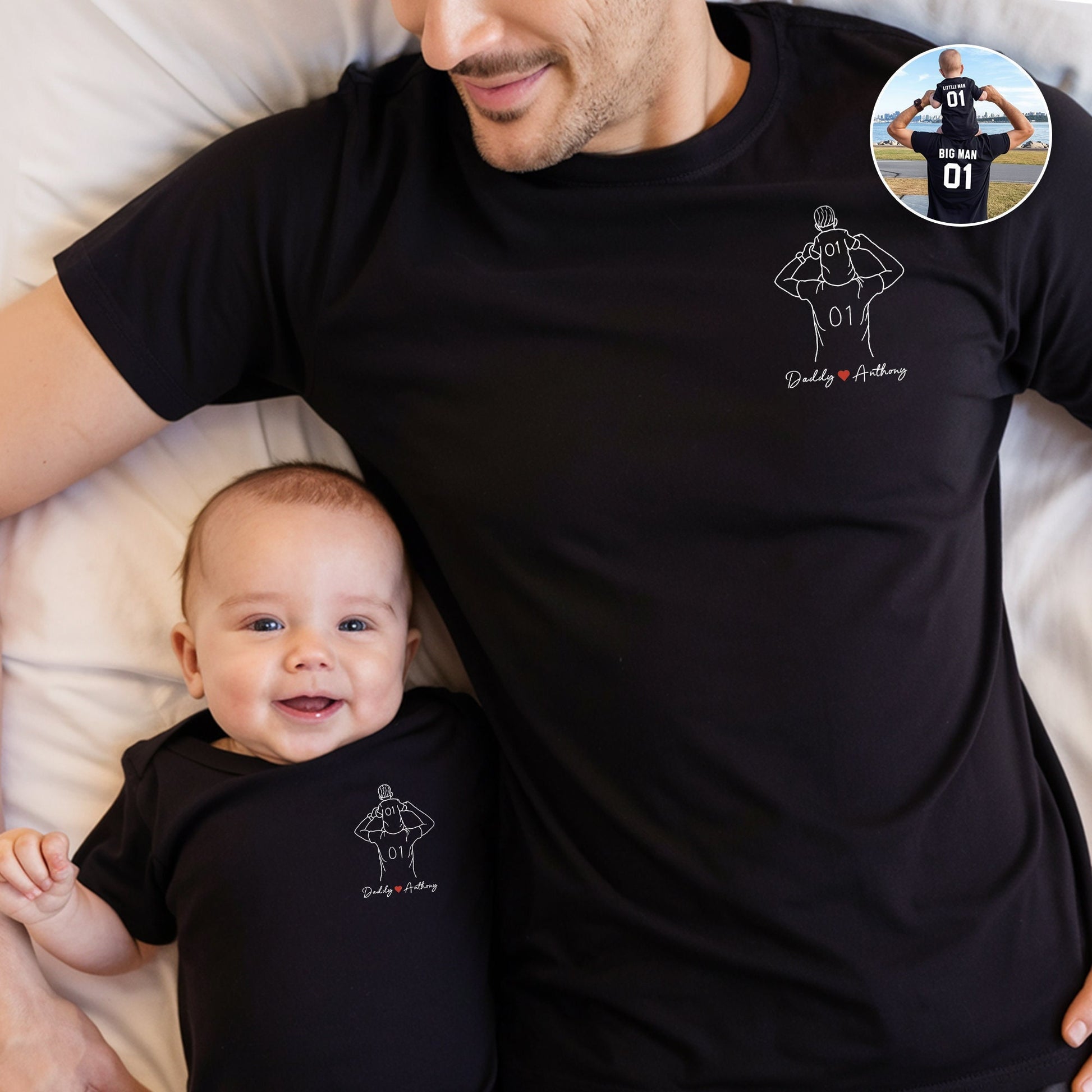 Personalized Dad Portrait Shirt, Custom Photo Outline Tee