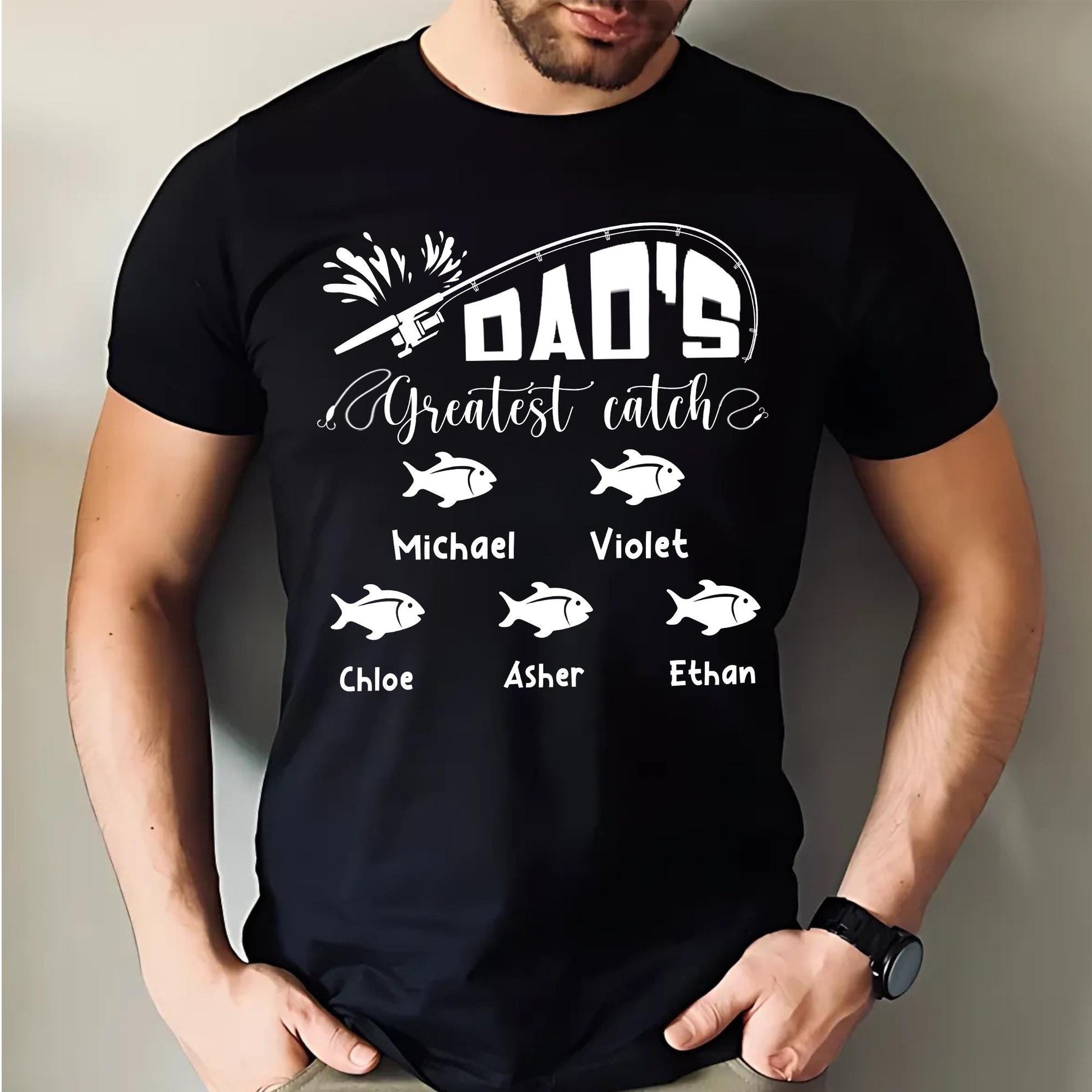 Personalized Dad Shirt, Dad's Greatest Catch Shirt, Custom Fishing Fathers Day Shirt, Fathers Day Gift From Kids Fishing, Fathers Day Shirt