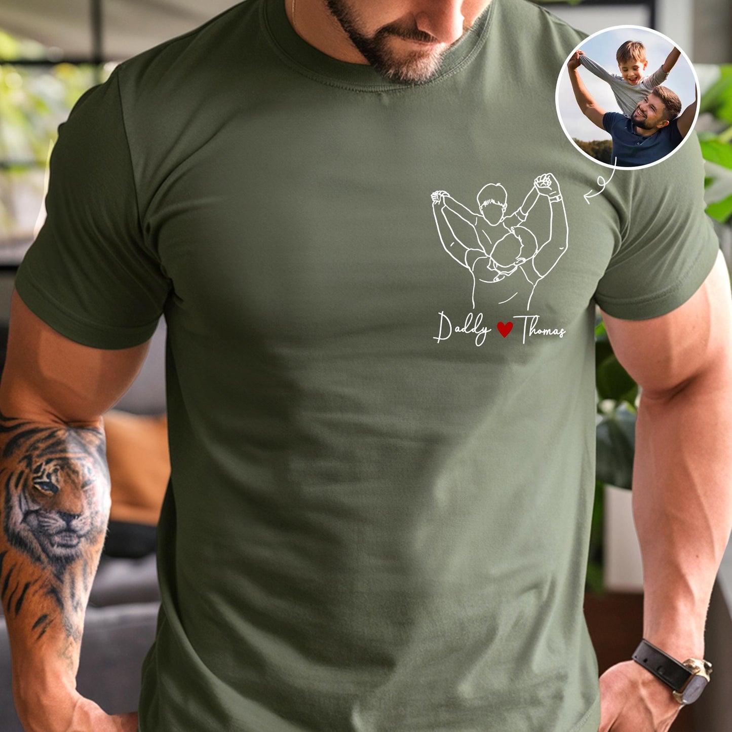 Personalized Dad Shirt, Personalized Portrait Gift for Dad, Dad Outline Photo Shirt, Custom Photo Shirt For Dad, Fathers Day Shirt