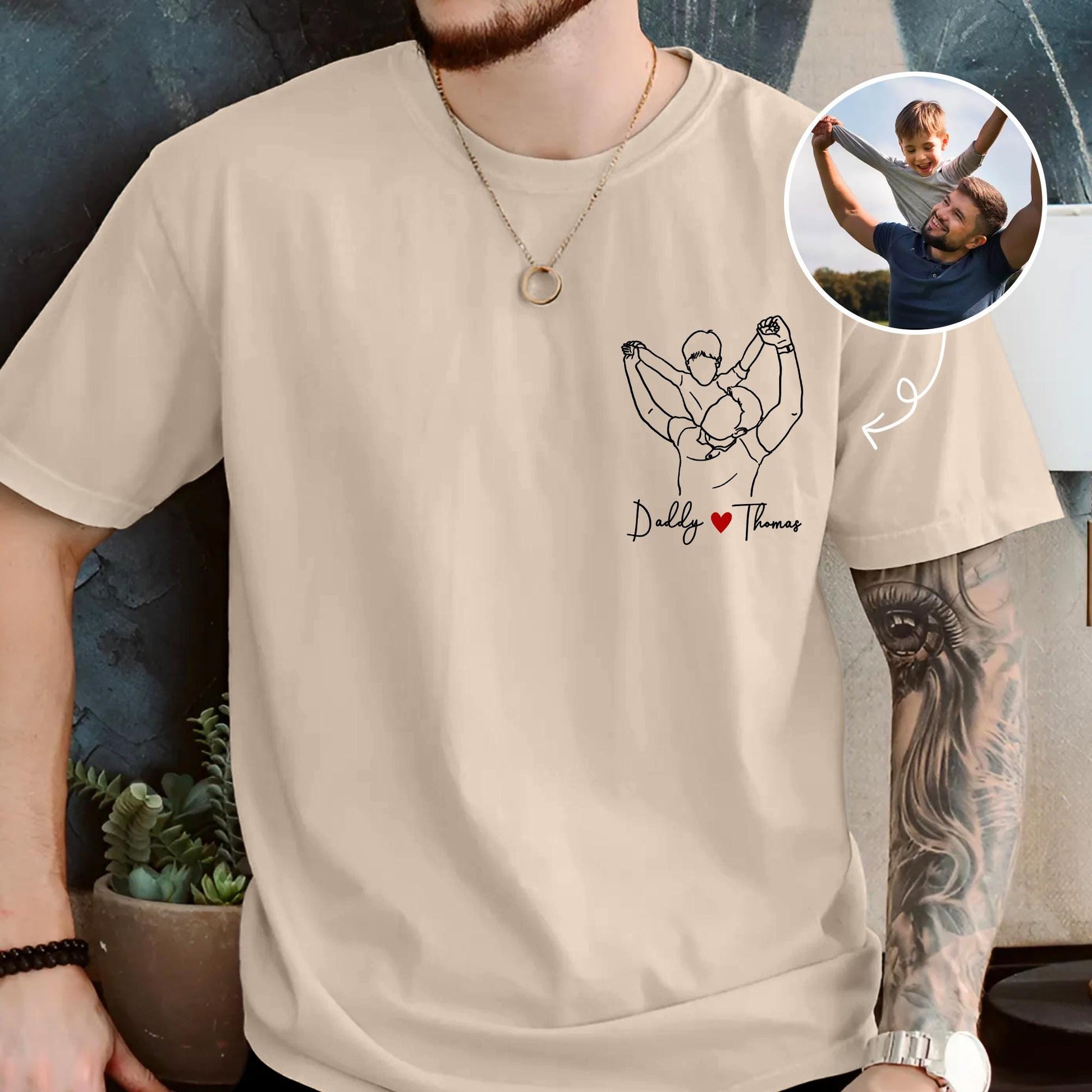 Personalized Dad Shirt, Personalized Portrait Gift for Dad, Dad Outline Photo Shirt, Custom Photo Shirt For Dad, Fathers Day Shirt