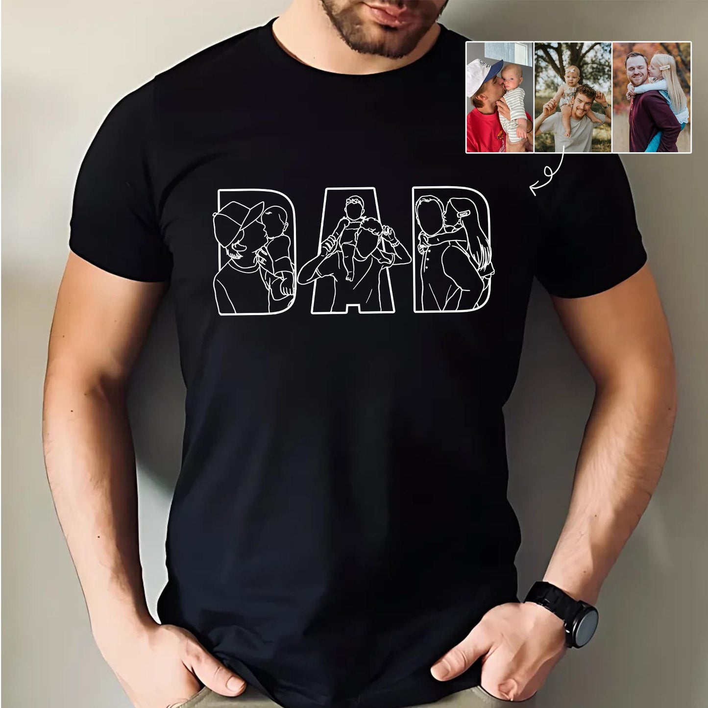 Personalized Dad Shirt, Personalized Portrait Gift for Dad, Dad Outline Photo Shirt, Fathers Day Gifts From Kids, Father's Day T-Shirt