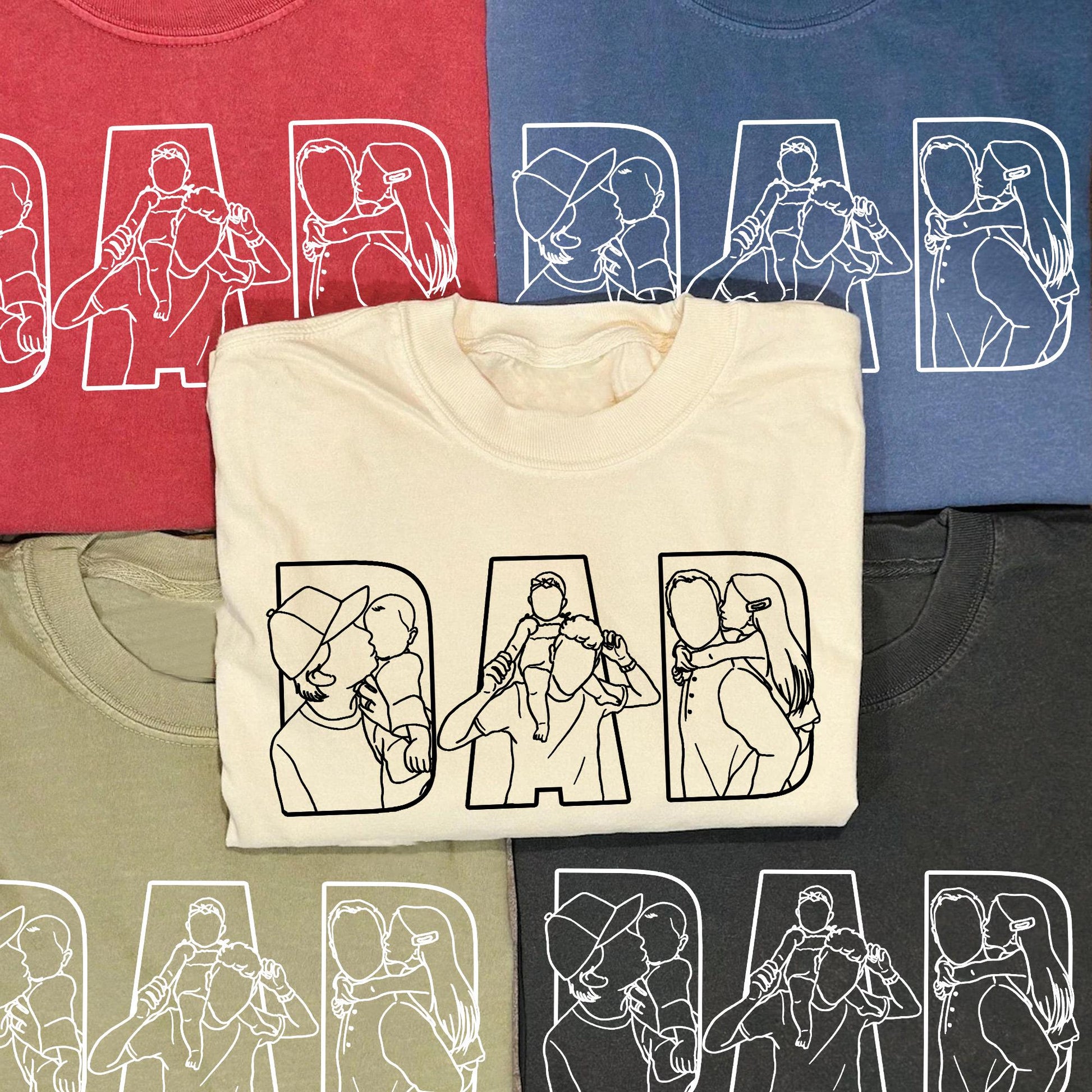 Personalized Dad Shirt, Personalized Portrait Gift for Dad, Dad Outline Photo Shirt, Fathers Day Gifts From Kids, Father's Day T-Shirt