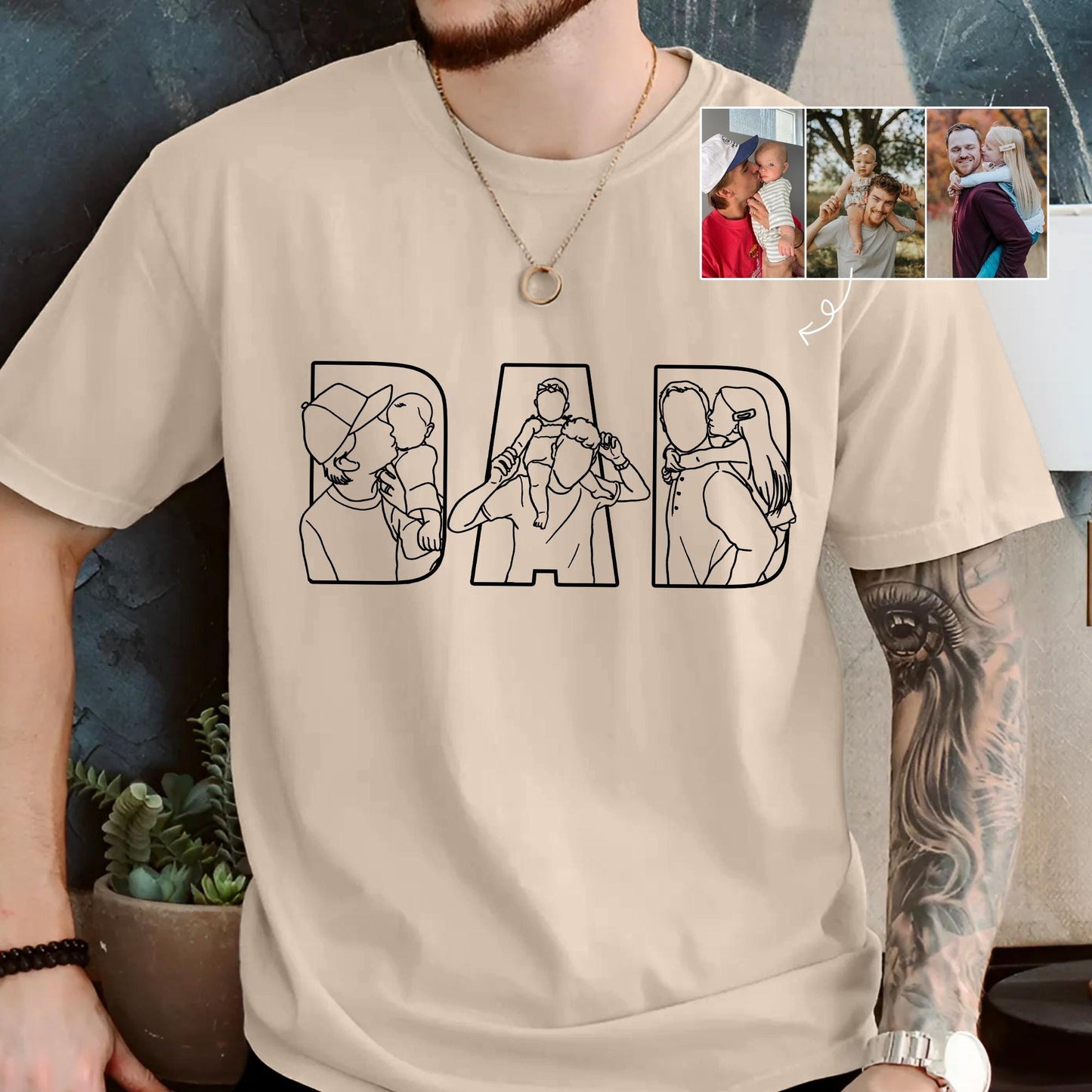 Personalized Dad Shirt, Personalized Portrait Gift for Dad, Dad Outline Photo Shirt, Fathers Day Gifts From Kids, Father's Day T-Shirt