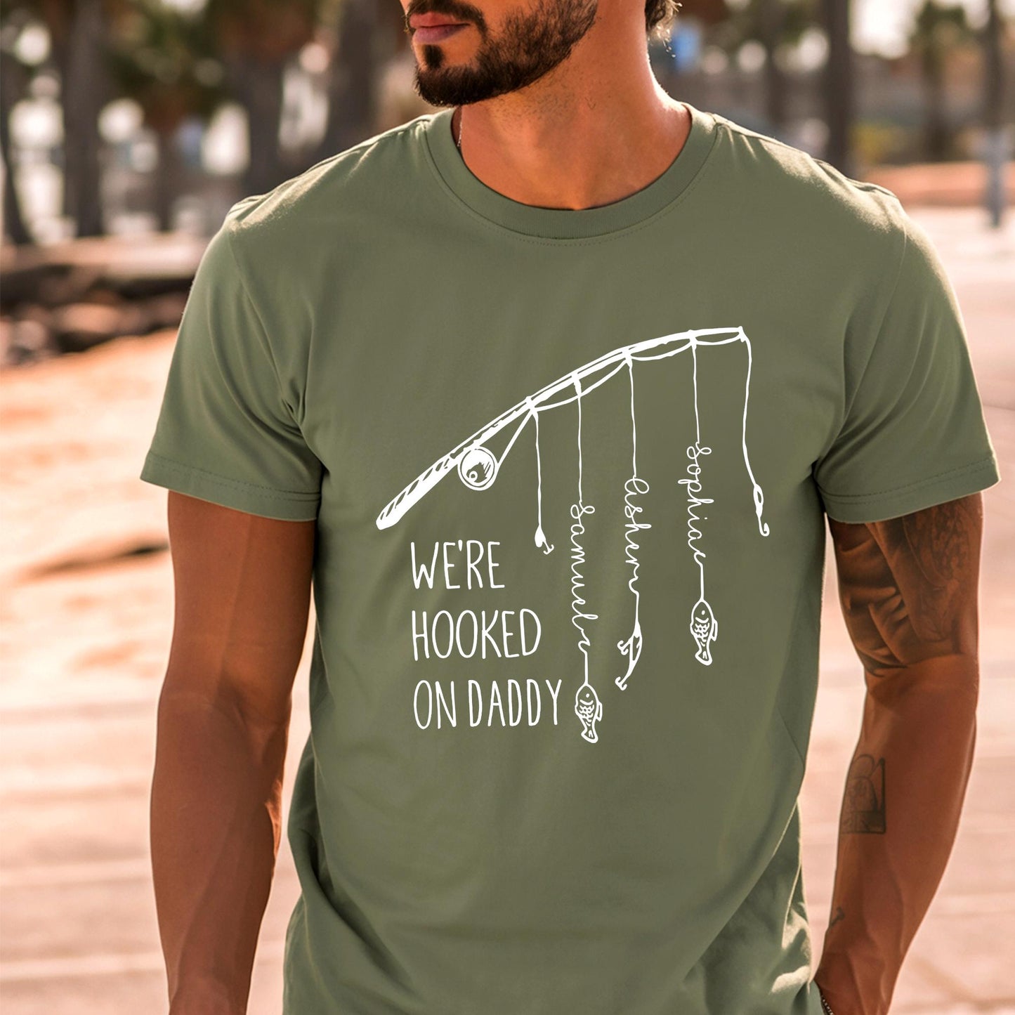 Personalized Dad Fishing Shirt, We're Hooked On Daddy Shirt, Fishing Dad Shirt, Dad Shirt With Kids Name, Daddy Shirt, Cool Dad Shirt