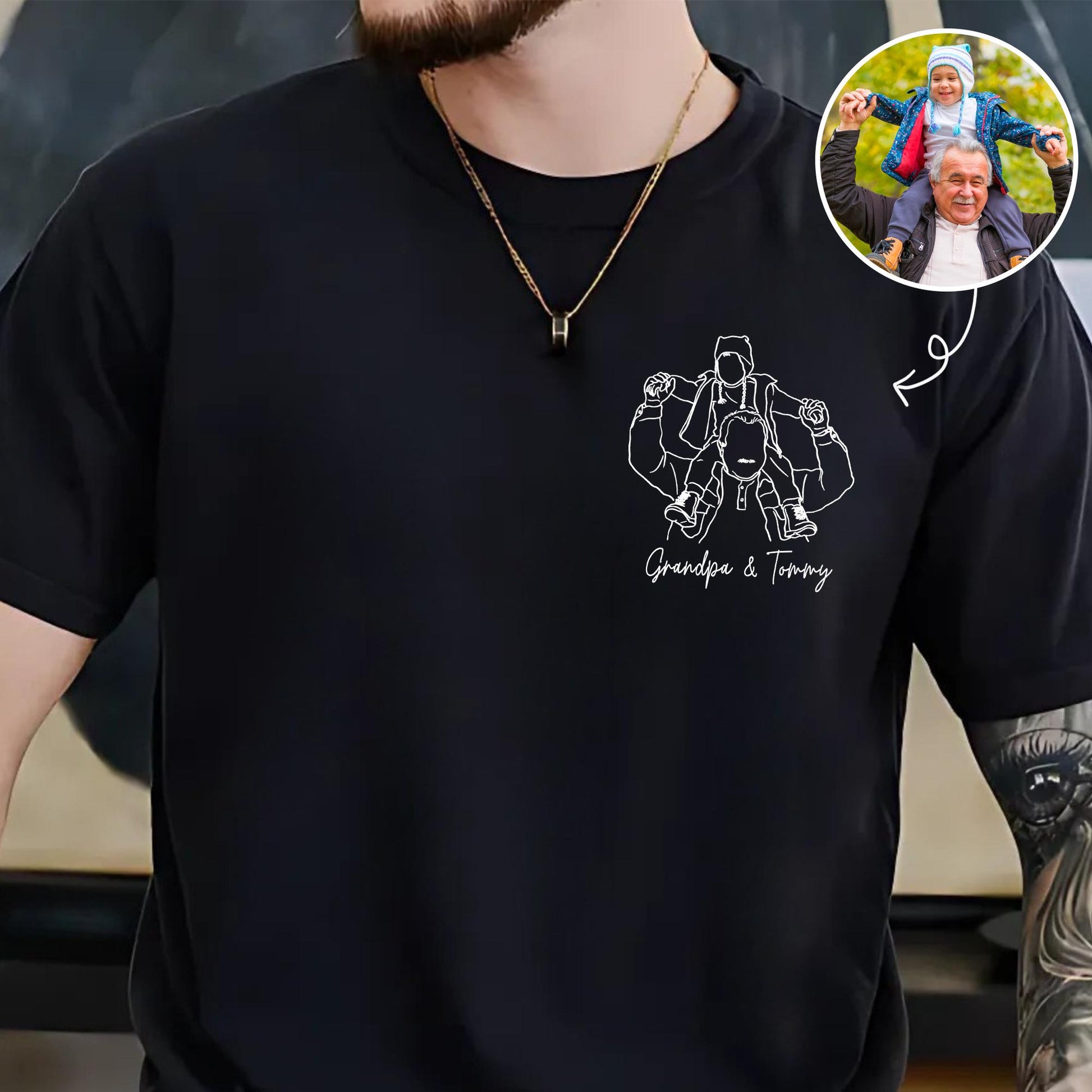 Custom Photo Portrait Grandpa Shirt, First Time Grandpa Gift