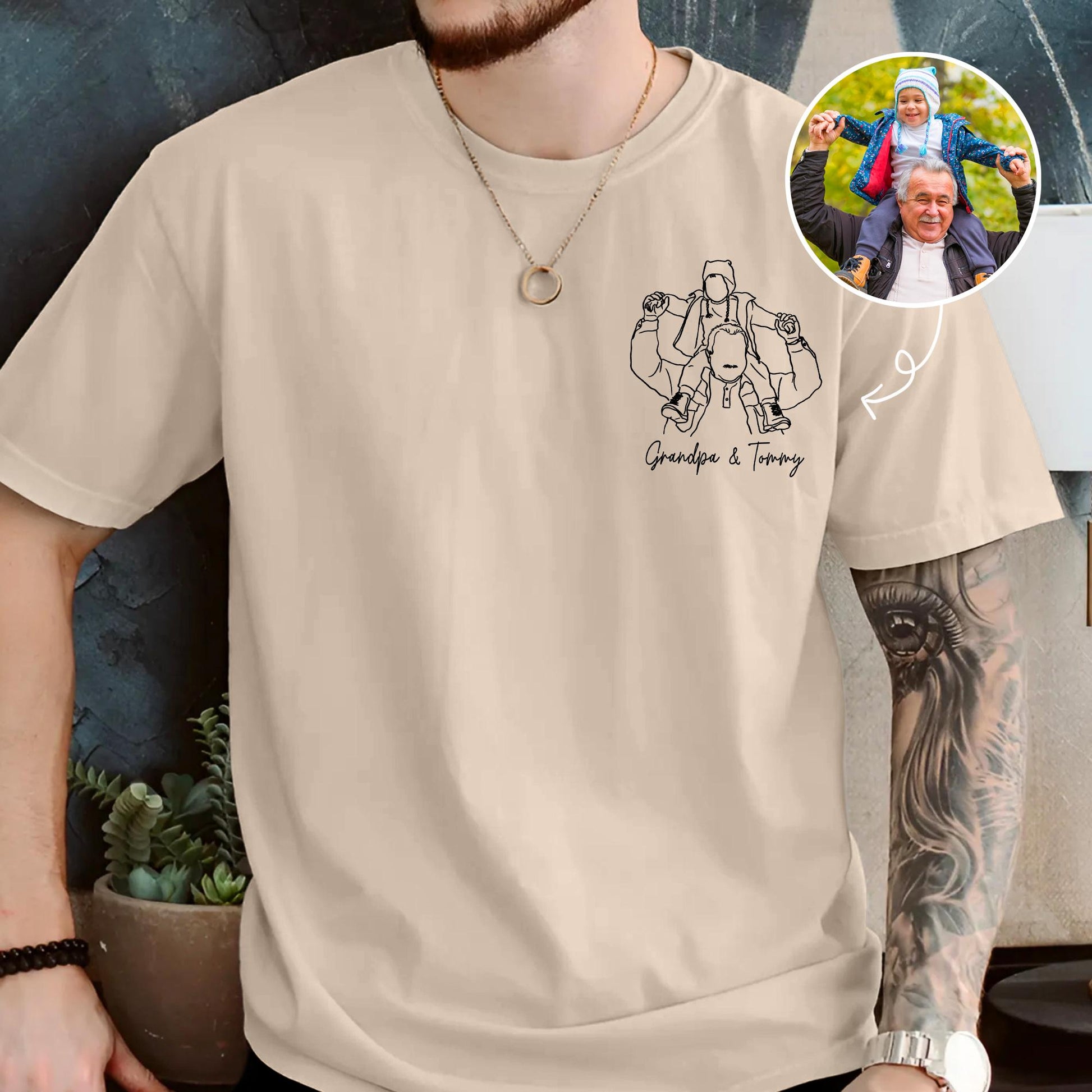 Custom Photo Portrait Grandpa Shirt, First Time Grandpa Gift
