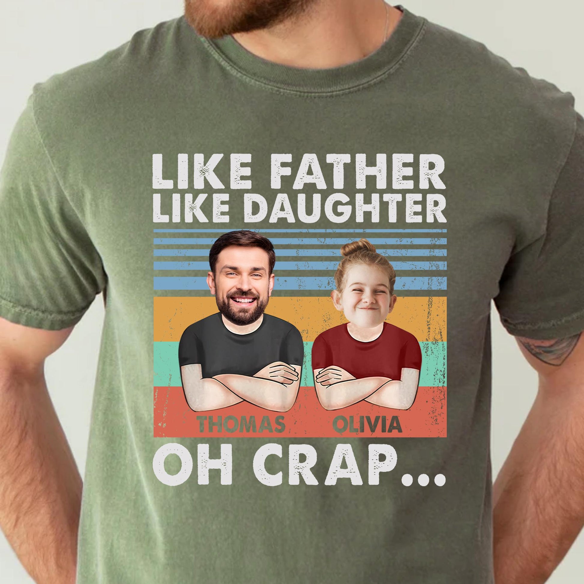Personalized Fathers Day Shirt, Like Father Like Daughter Oh Crap Shirt, Custom Photo Shirt For Dad, Funny Gift For Dad From Kids