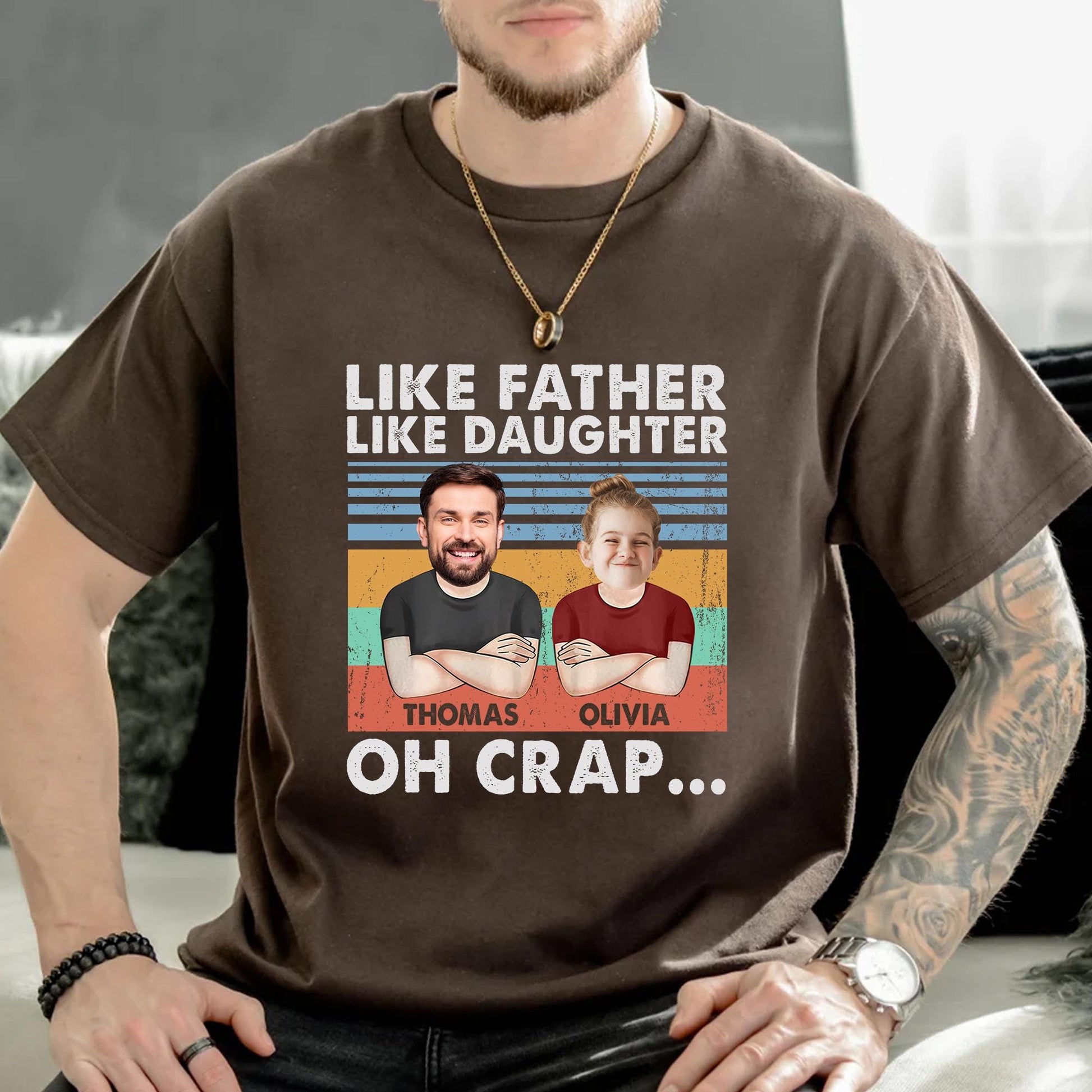 Personalized Fathers Day Shirt, Like Father Like Daughter Oh Crap Shirt, Custom Photo Shirt For Dad, Funny Gift For Dad From Kids