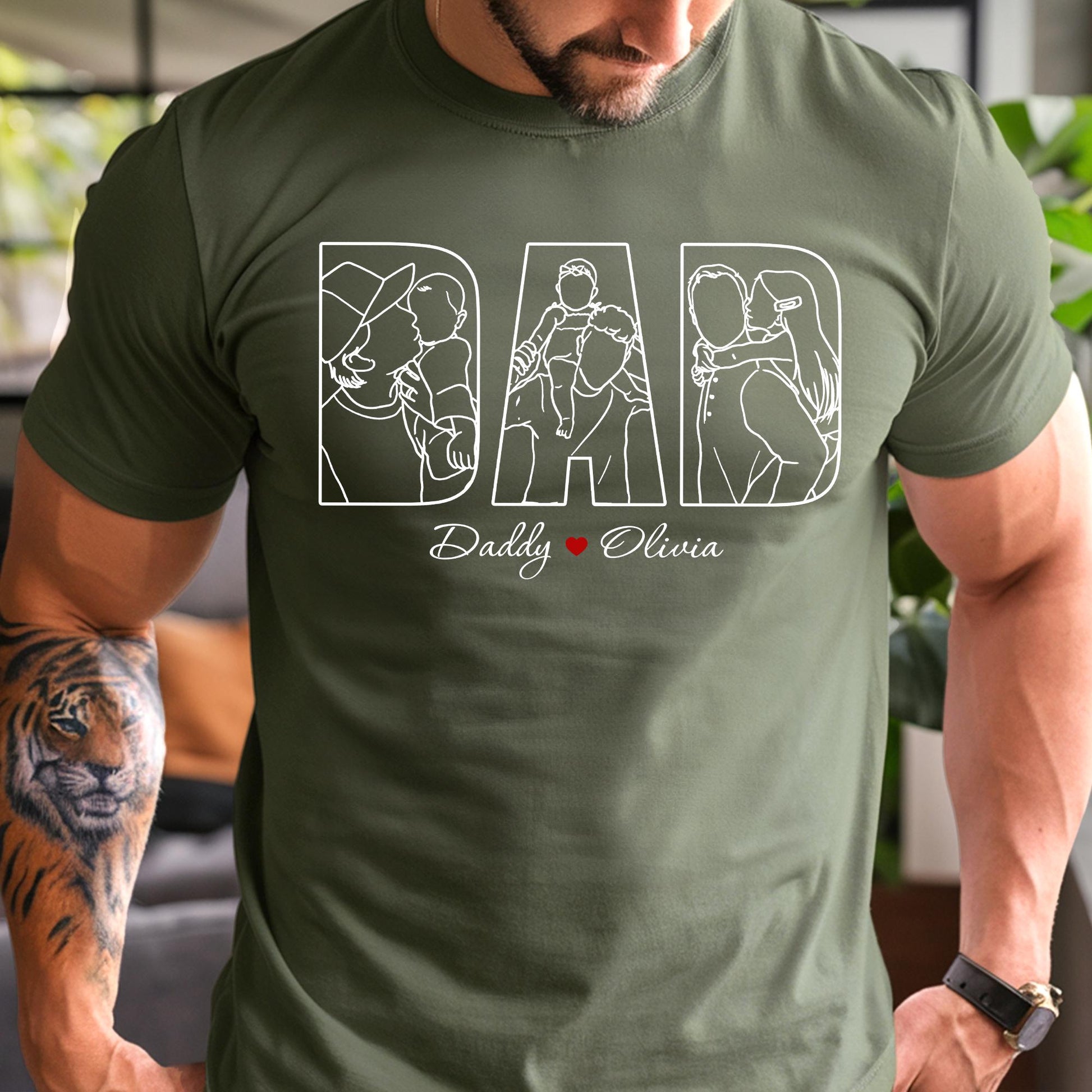 Personalized Dad Shirt, Portrait Gift for Dad, Dad Shirt With Kids Name, Dad Portrait Outline Shirt, Fathers Day Gifts From Kids, Dad Tee