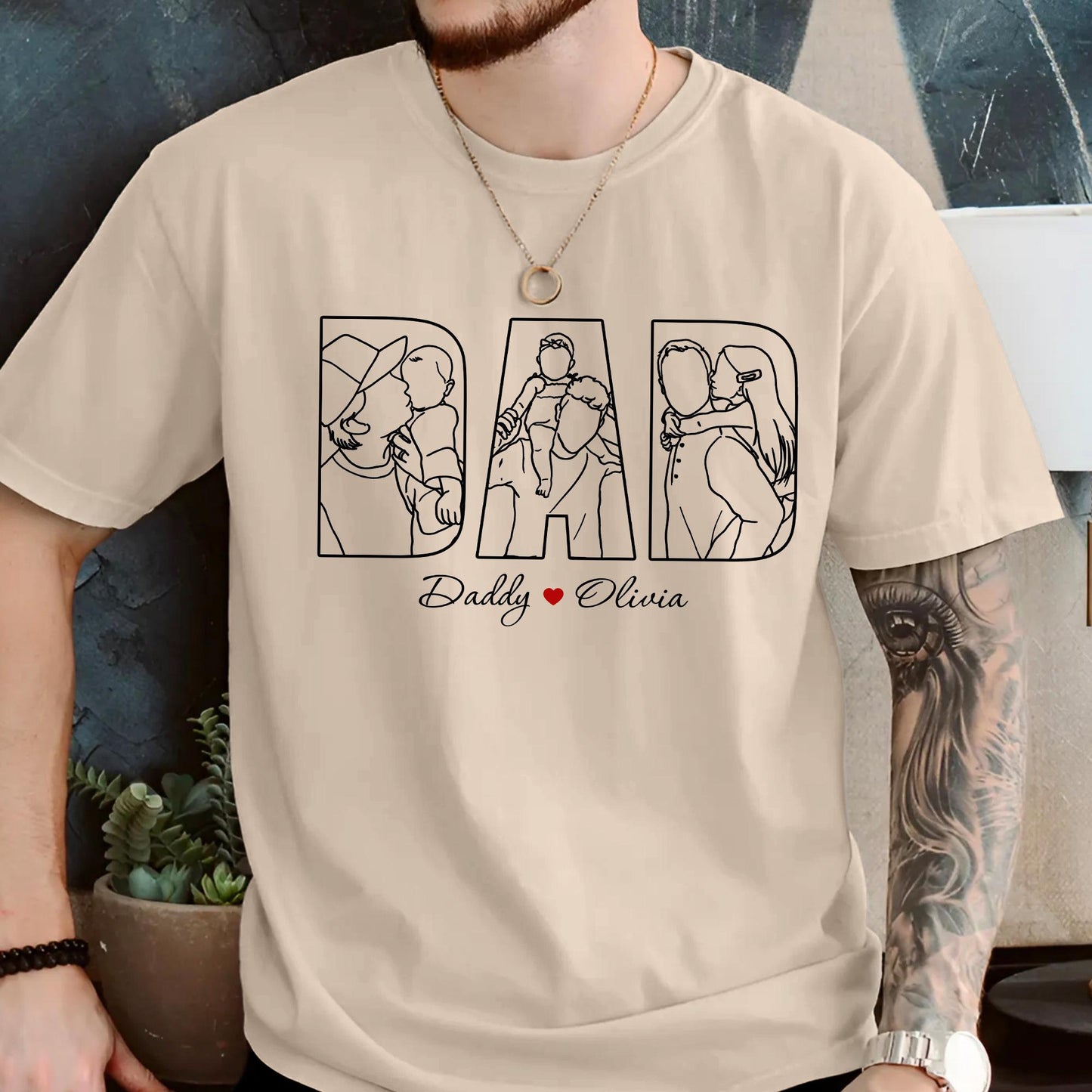Personalized Dad Shirt, Portrait Gift for Dad, Dad Shirt With Kids Name, Dad Portrait Outline Shirt, Fathers Day Gifts From Kids, Dad Tee