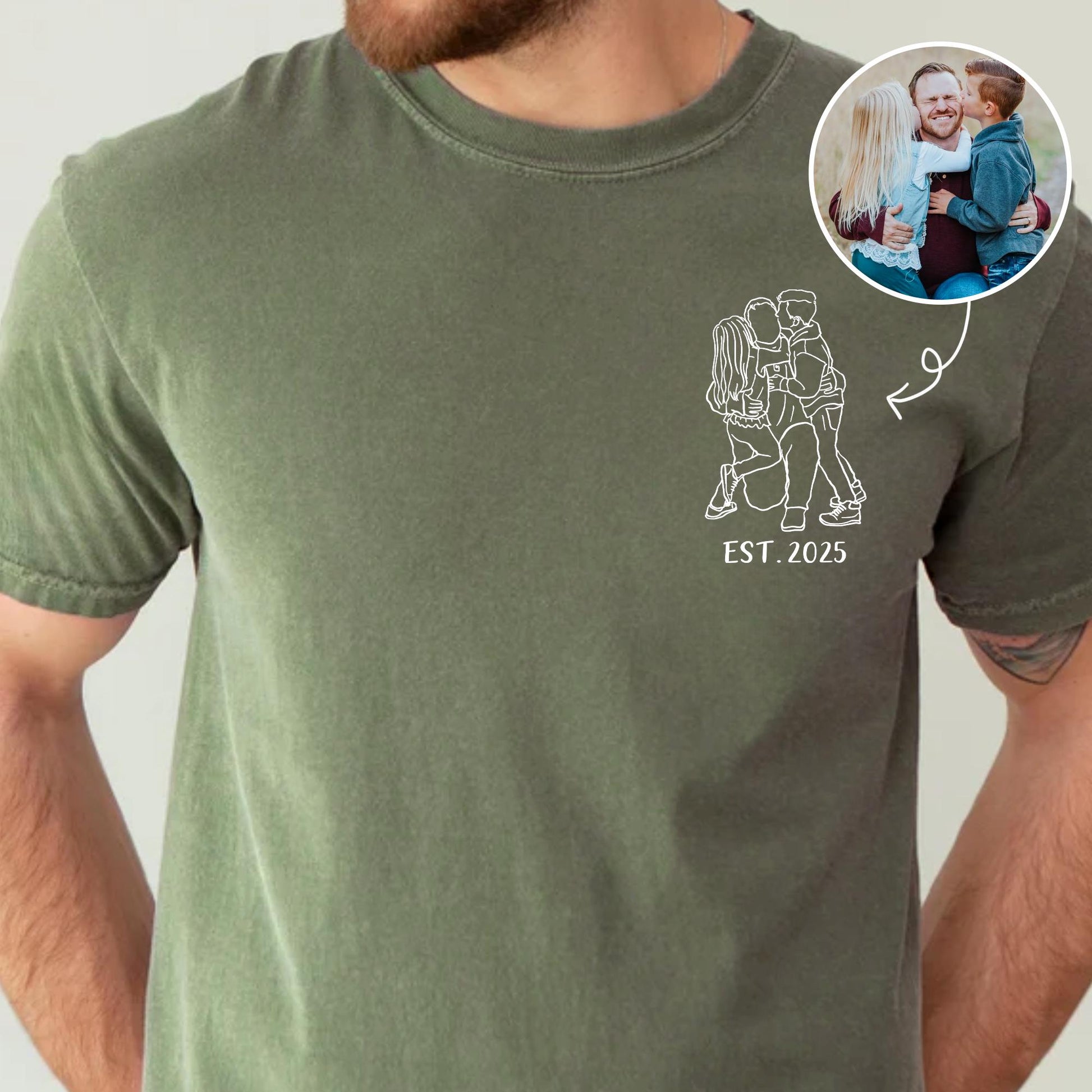 Personalized Dad Shirt, Custom Photo Shirt for Dad, Custom Portrait Outline Shirt For Dad, Custom Dad Est Shirt, Fathers Day Tshirt