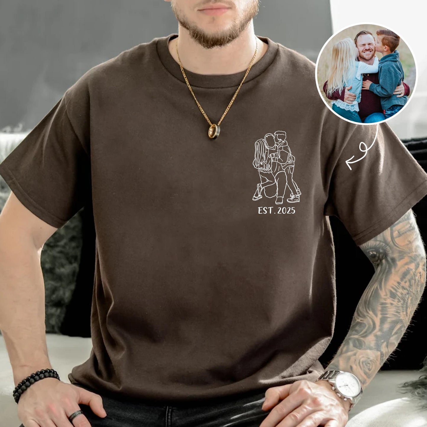 Personalized Dad Shirt, Custom Photo Shirt for Dad, Custom Portrait Outline Shirt For Dad, Custom Dad Est Shirt, Fathers Day Tshirt