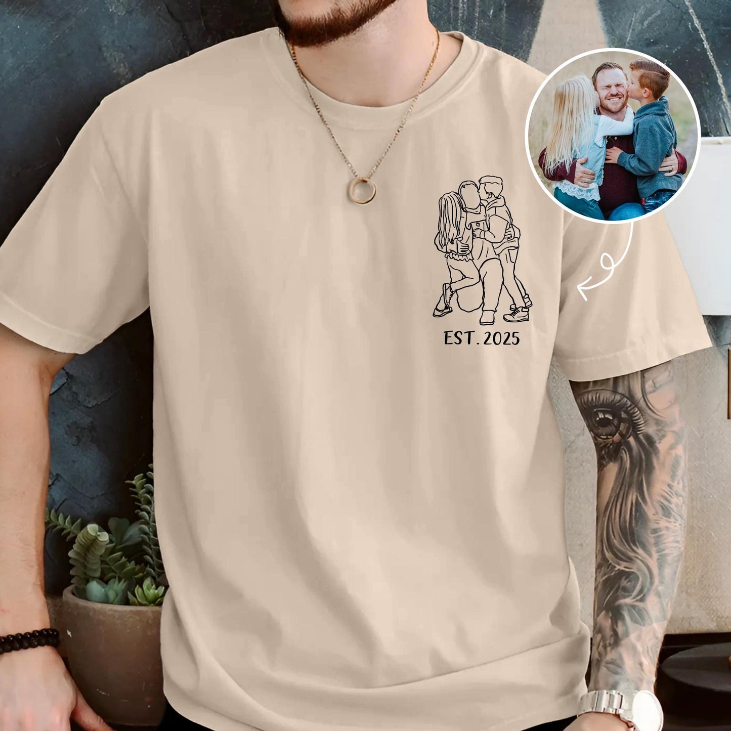 Personalized Dad Shirt, Custom Photo Shirt for Dad, Custom Portrait Outline Shirt For Dad, Custom Dad Est Shirt, Fathers Day Tshirt