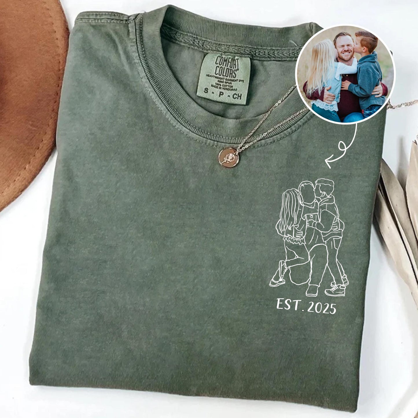 Personalized Dad Shirt, Custom Photo Shirt for Dad, Custom Portrait Outline Shirt For Dad, Custom Dad Est Shirt, Fathers Day Tshirt