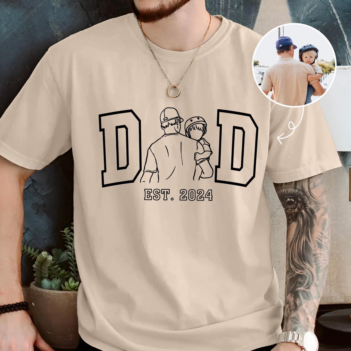 Personalized Dad Line Art From Photo Shirt, Dad Est Father's Day Gift