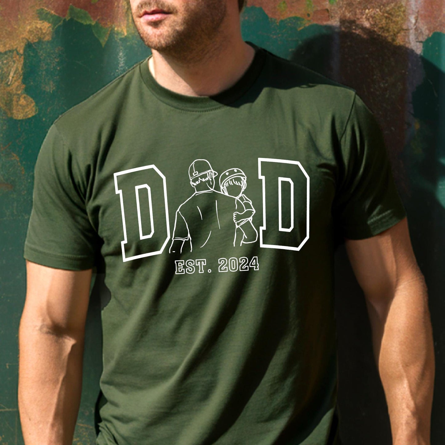 Personalized Dad Line Art From Photo Shirt, Dad Est Father's Day Gift