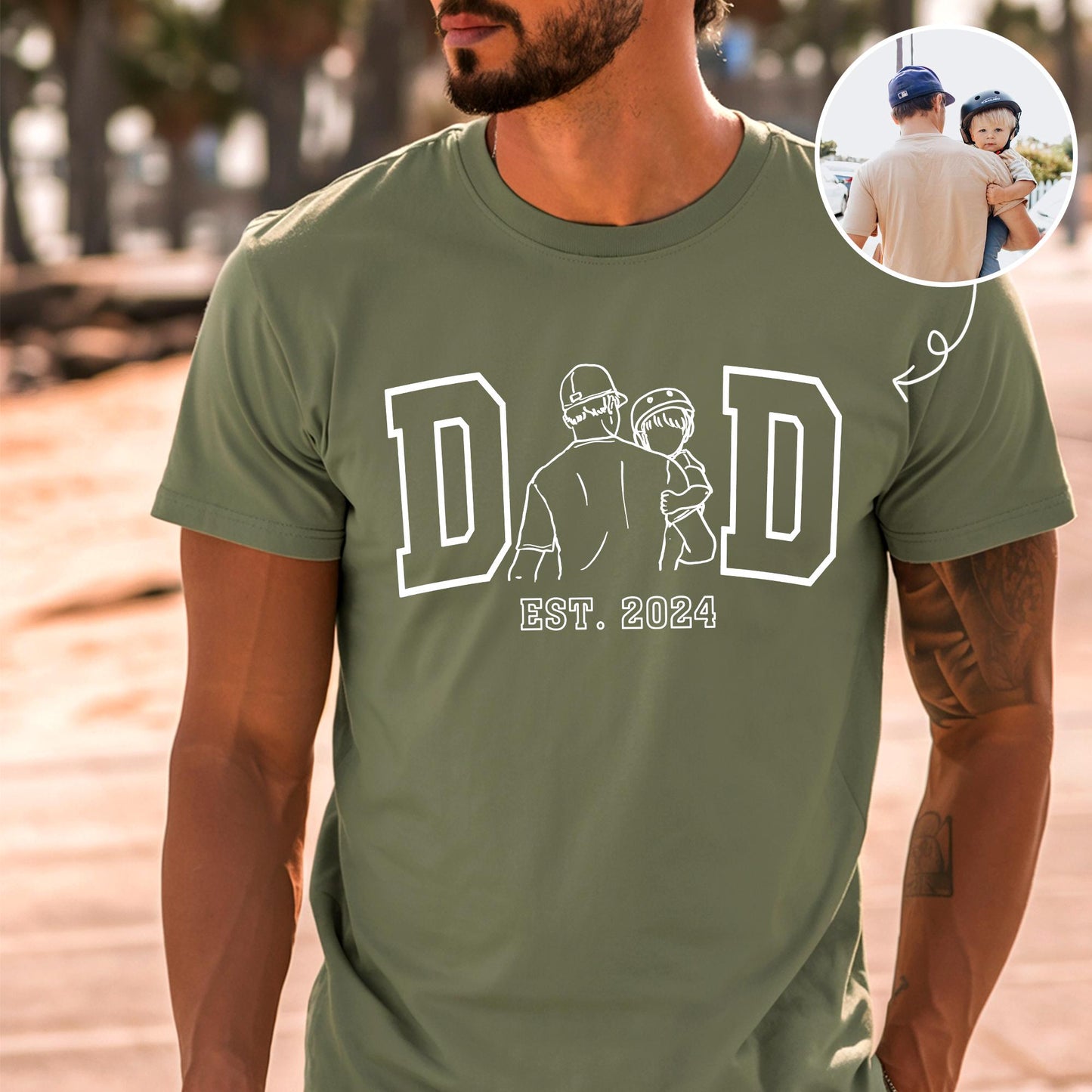 Custom Dad Shirt, Personalized Dad Line Art Portrait From Photo Shirts, Father's Day Shirt Gift for Dad, Gift for Husband