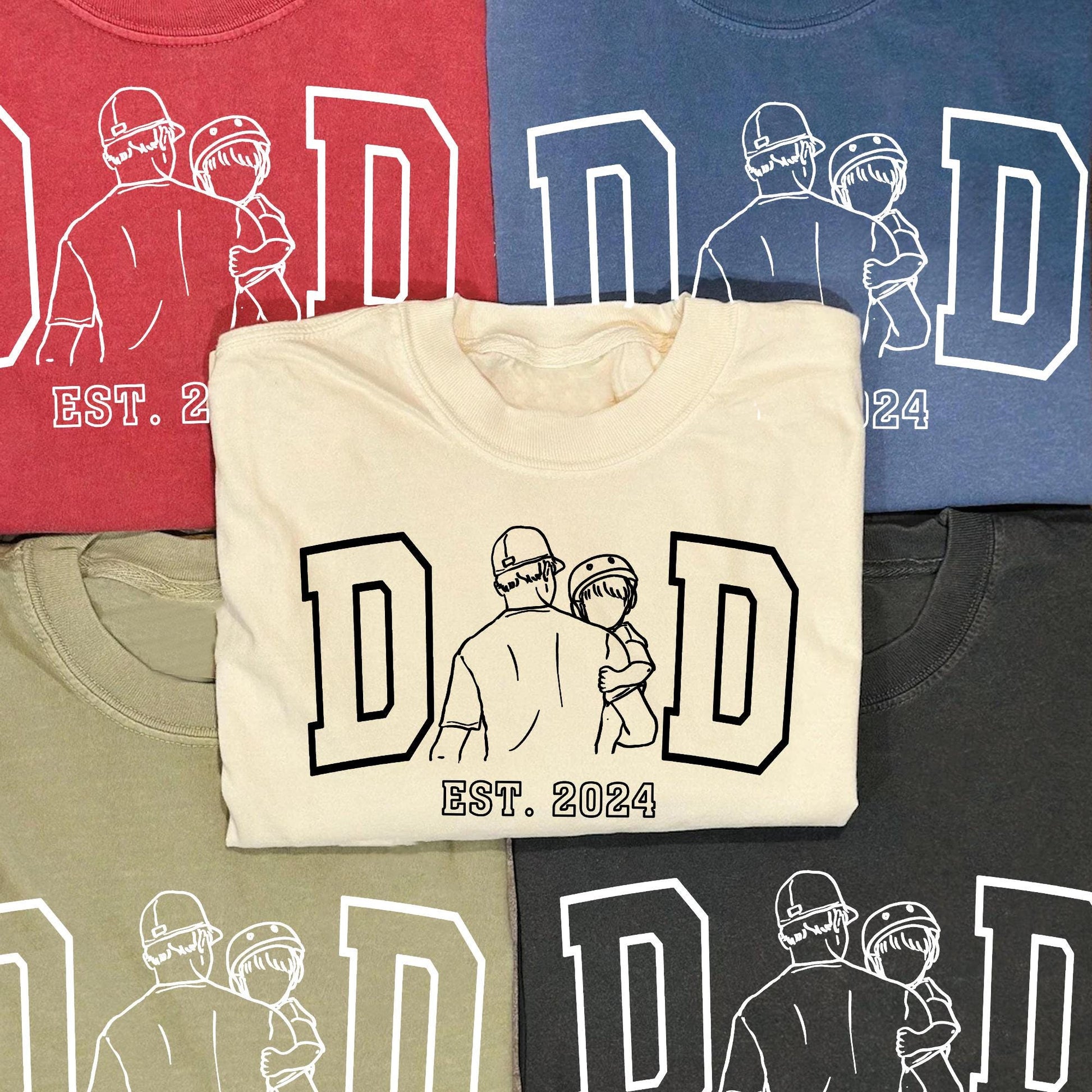 Personalized Dad Line Art From Photo Shirt, Dad Est Father's Day Gift