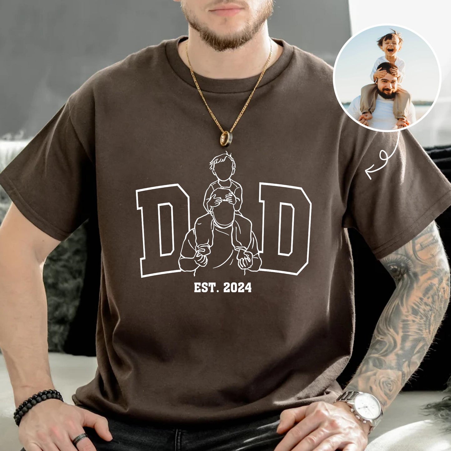 Custom Dad Shirt, Fathers Day Shirt, Dad Outline Photo Shirt, Photo Shirt For Dad, Dad Est Shirt, Shirt For Dad, Dad Gift From Wife