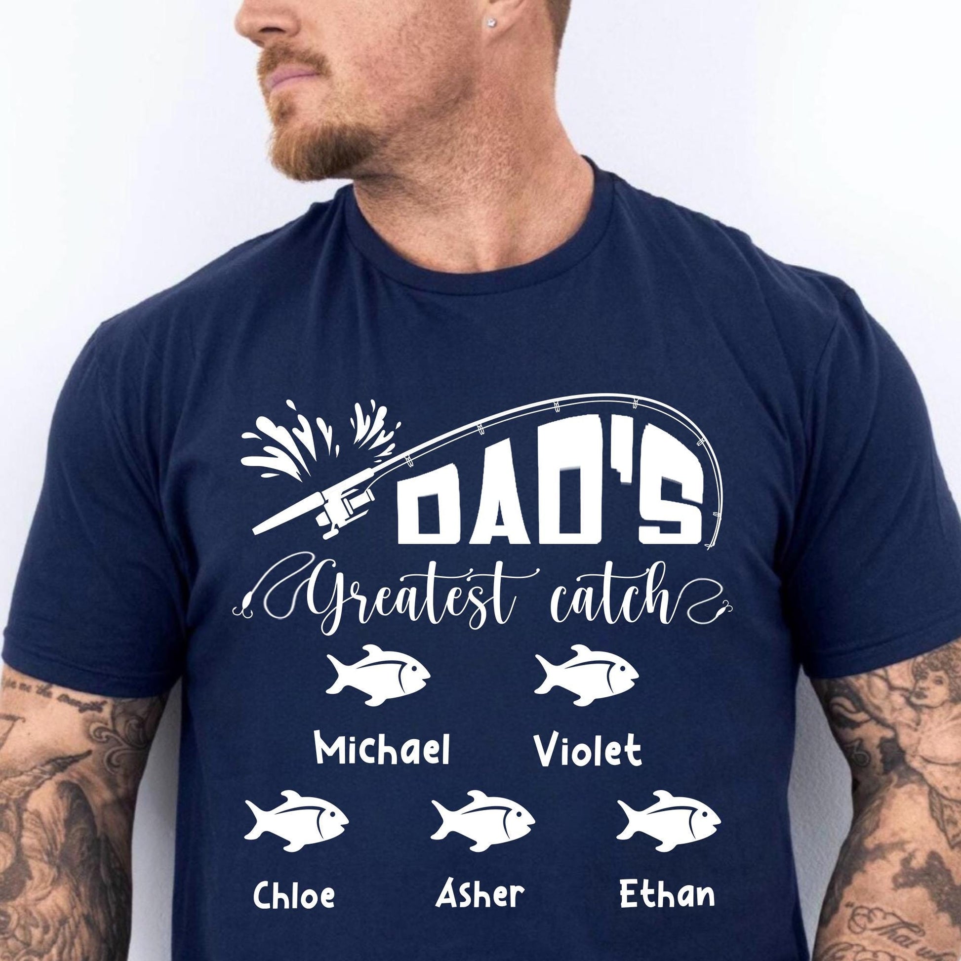 Personalized Dad Shirt, Dad's Greatest Catch Shirt, Custom Fishing Fathers Day Shirt, Fathers Day Gift From Kids Fishing, Fathers Day Shirt