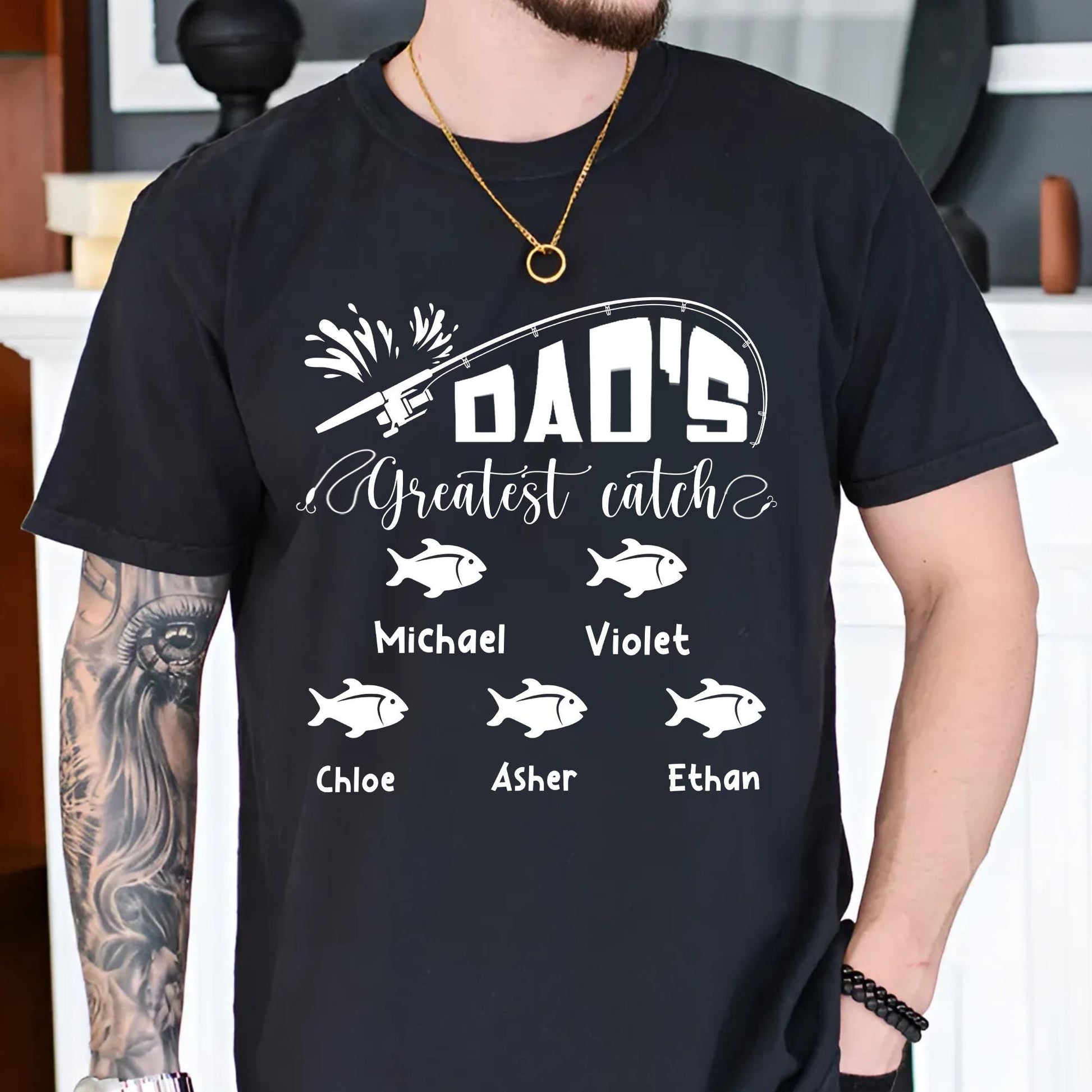 Personalized Dad Shirt, Dad's Greatest Catch Shirt, Custom Fishing Fathers Day Shirt, Fathers Day Gift From Kids Fishing, Fathers Day Shirt