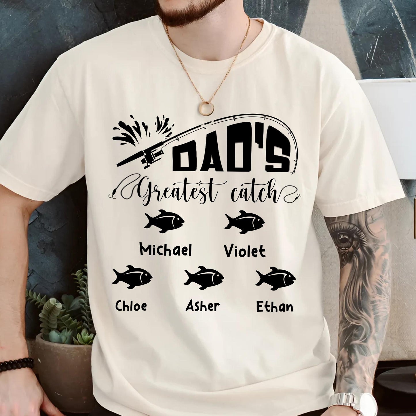 Personalized Dad Shirt, Dad's Greatest Catch Shirt, Custom Fishing Fathers Day Shirt, Fathers Day Gift From Kids Fishing, Fathers Day Shirt
