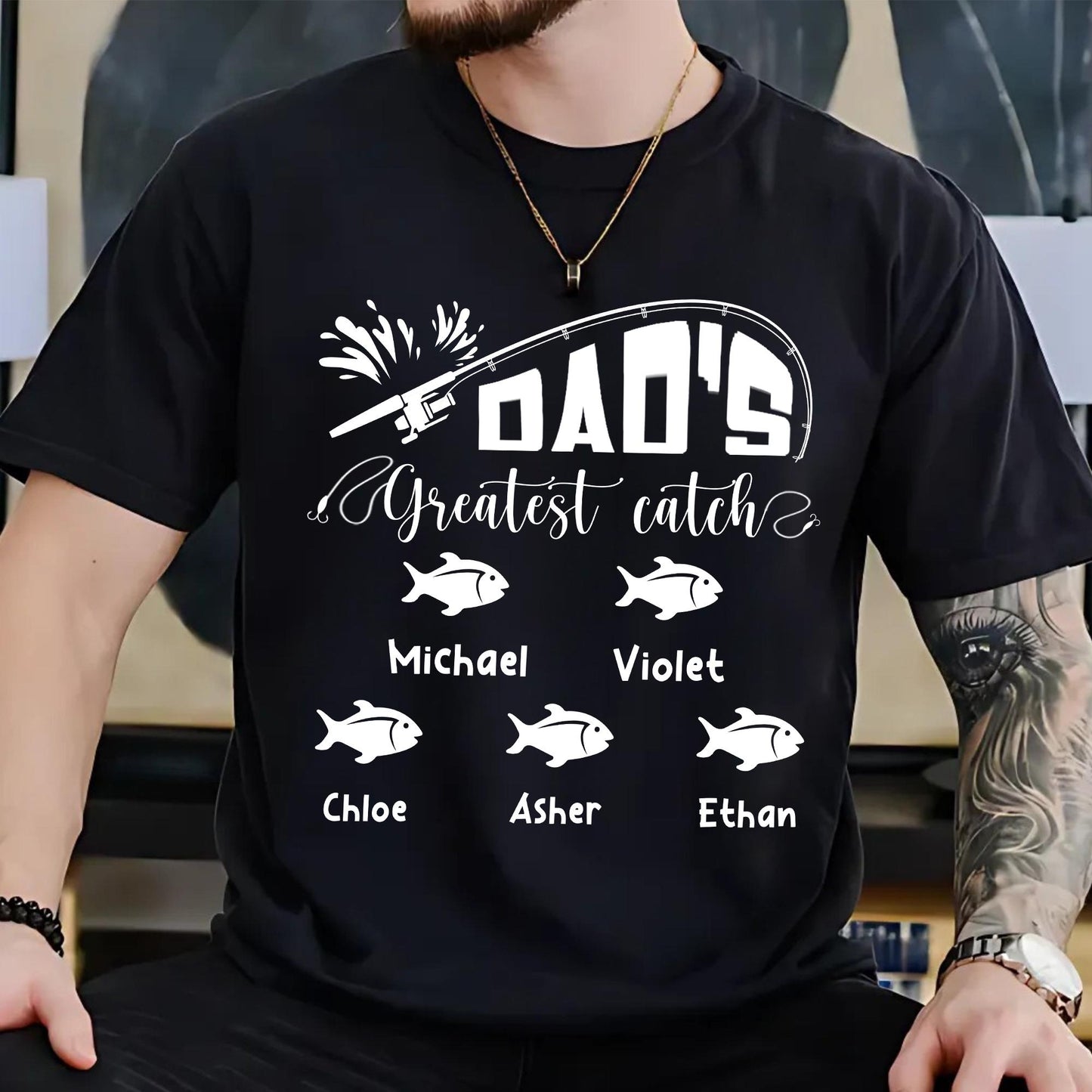 Personalized Dad Shirt, Dad's Greatest Catch Shirt, Custom Fishing Fathers Day Shirt, Fathers Day Gift From Kids Fishing, Fathers Day Shirt