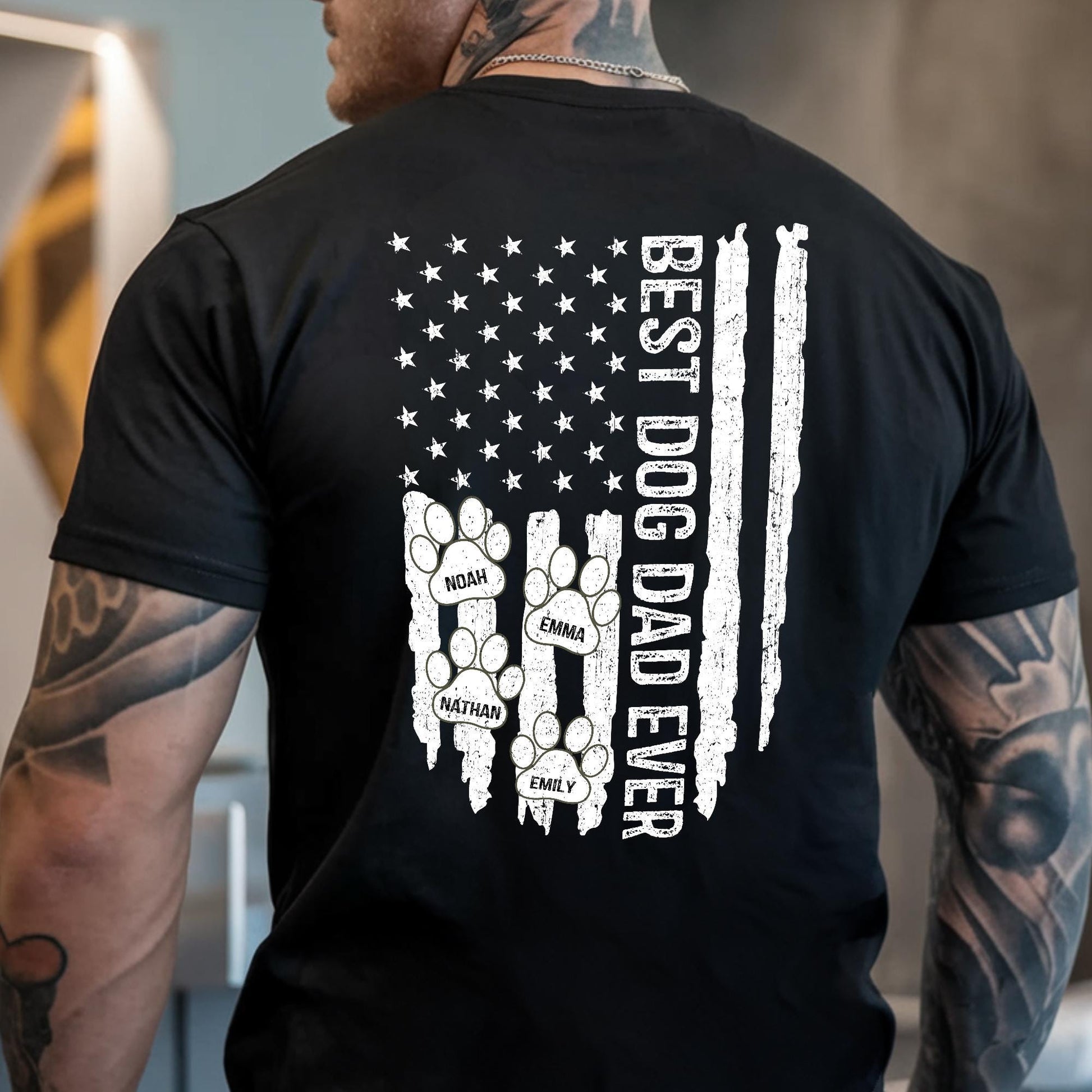 Personalized Best Dog Dad Ever Shirt, Dog Dad Shirt With Pet Name, Custom Shirts for Dog Dad, Dad USA Flag Shirt, Dad Shirt, Fathers Day Tee