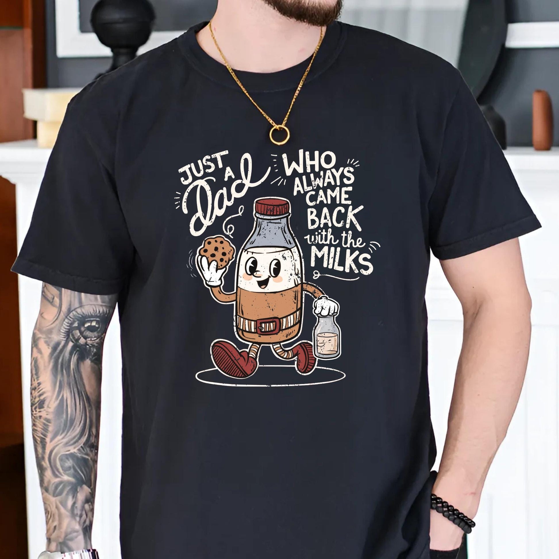 Dad Shirt, Funny Dad Shirt, Just A Dad Who Always Came Back With The Milks, Fathers Day Gifts From Wife Funny, Gifts For Dad From Son