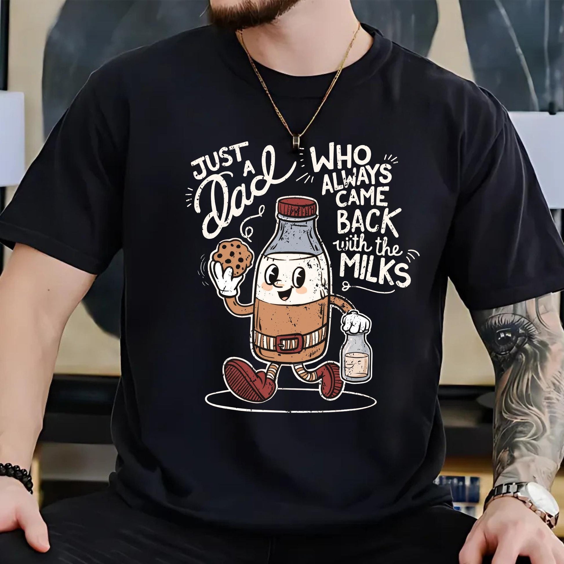 Dad Shirt, Funny Dad Shirt, Just A Dad Who Always Came Back With The Milks, Fathers Day Gifts From Wife Funny, Gifts For Dad From Son