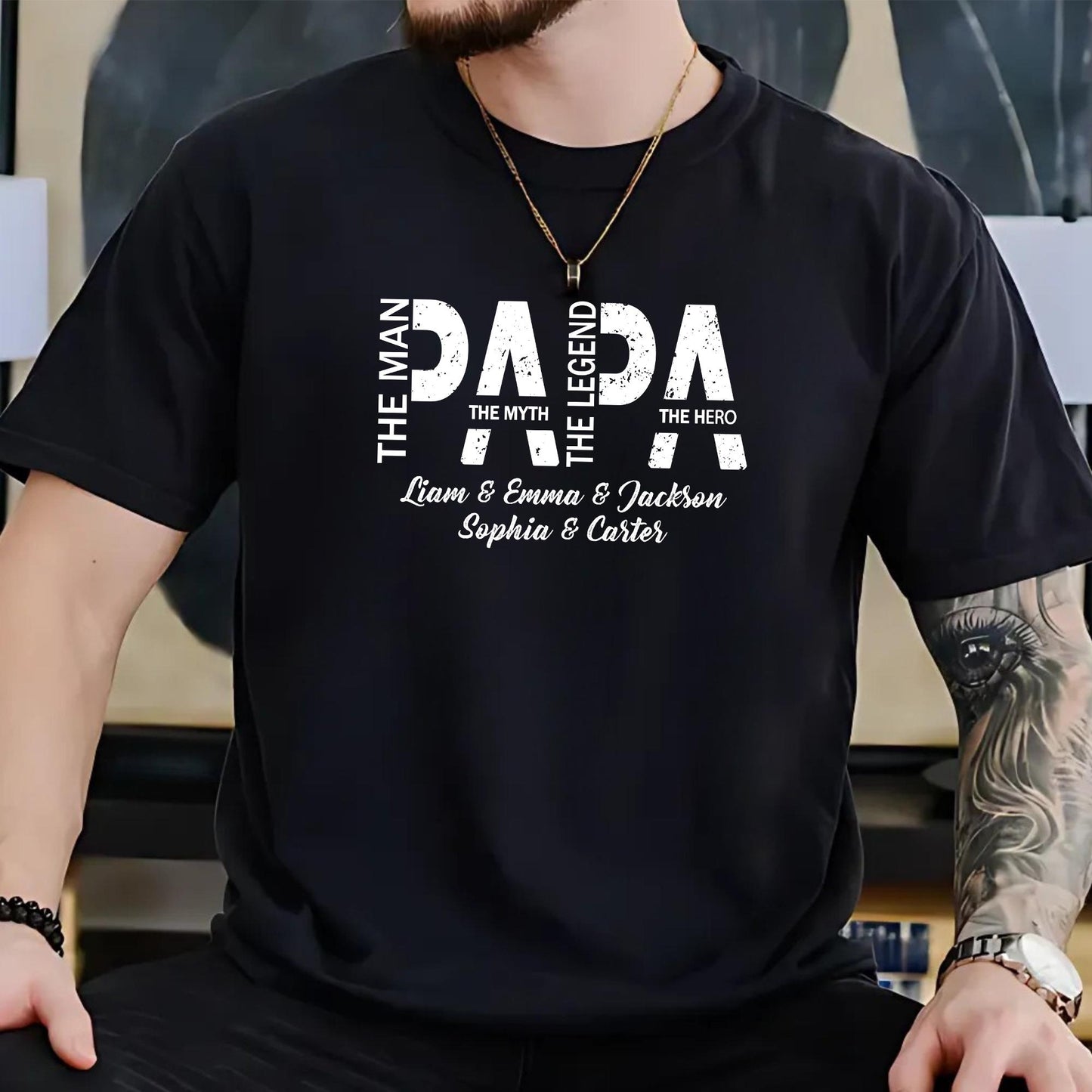 Personalized Papa T-Shirt With Kids Names, Custom Dad Shirt, Father's Day Gift for Dad, Papa