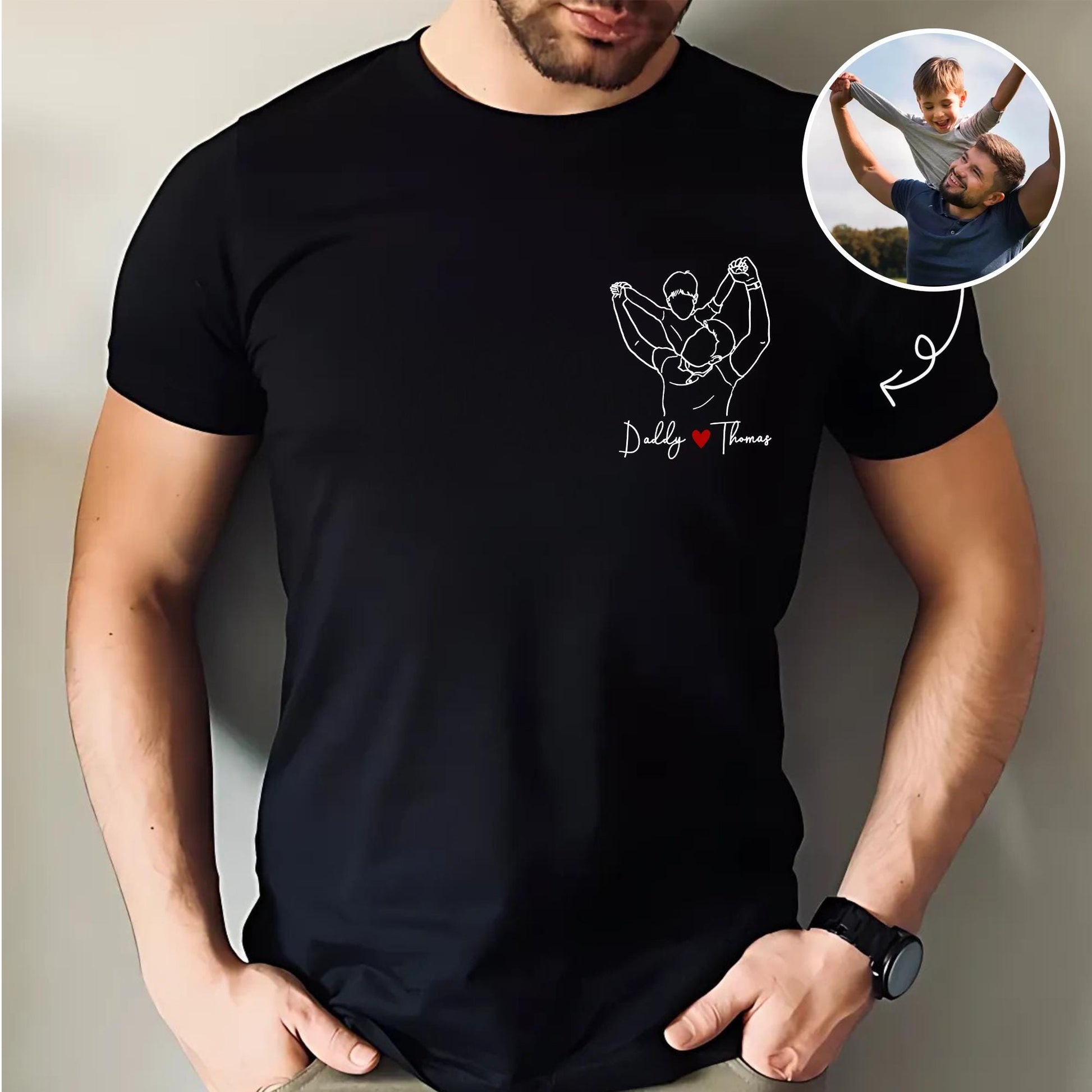 Personalized Dad Shirt, Personalized Portrait Gift for Dad, Dad Outline Photo Shirt, Custom Photo Shirt For Dad, Fathers Day Shirt