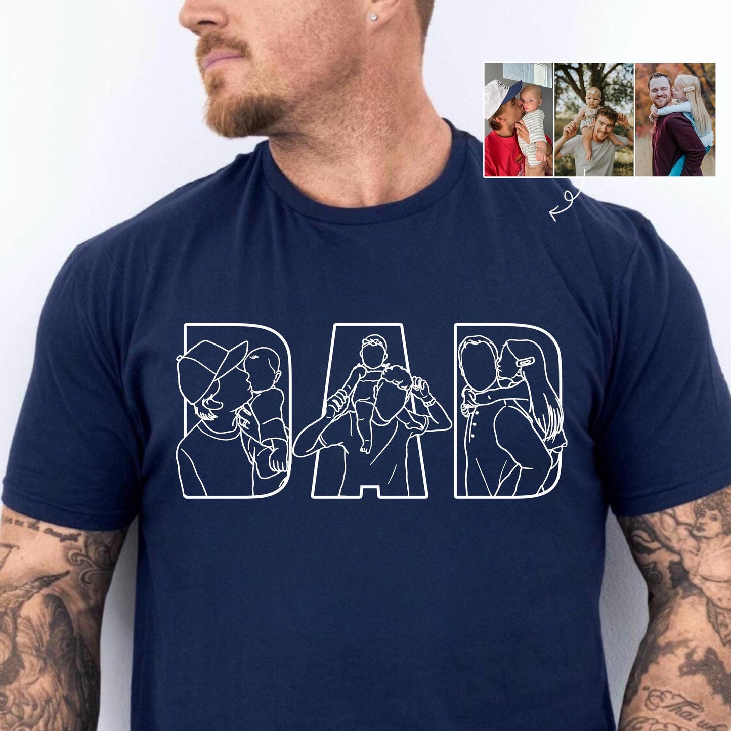 Personalized Dad Shirt, Personalized Portrait Gift for Dad, Dad Outline Photo Shirt, Fathers Day Gifts From Kids, Father's Day T-Shirt