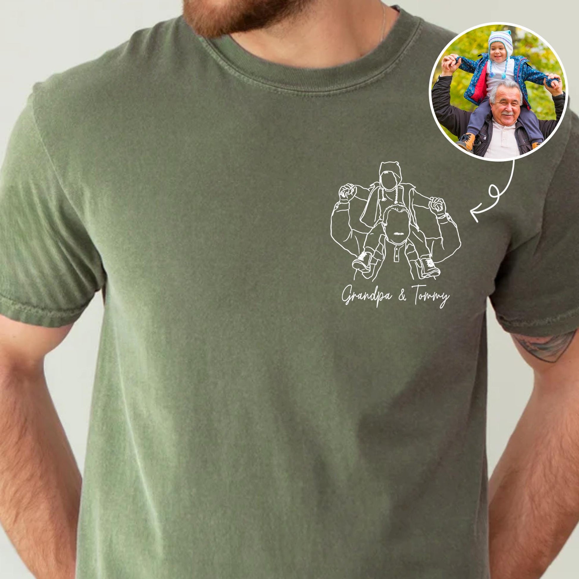 Custom Photo Portrait Grandpa Shirt, First Time Grandpa Gift