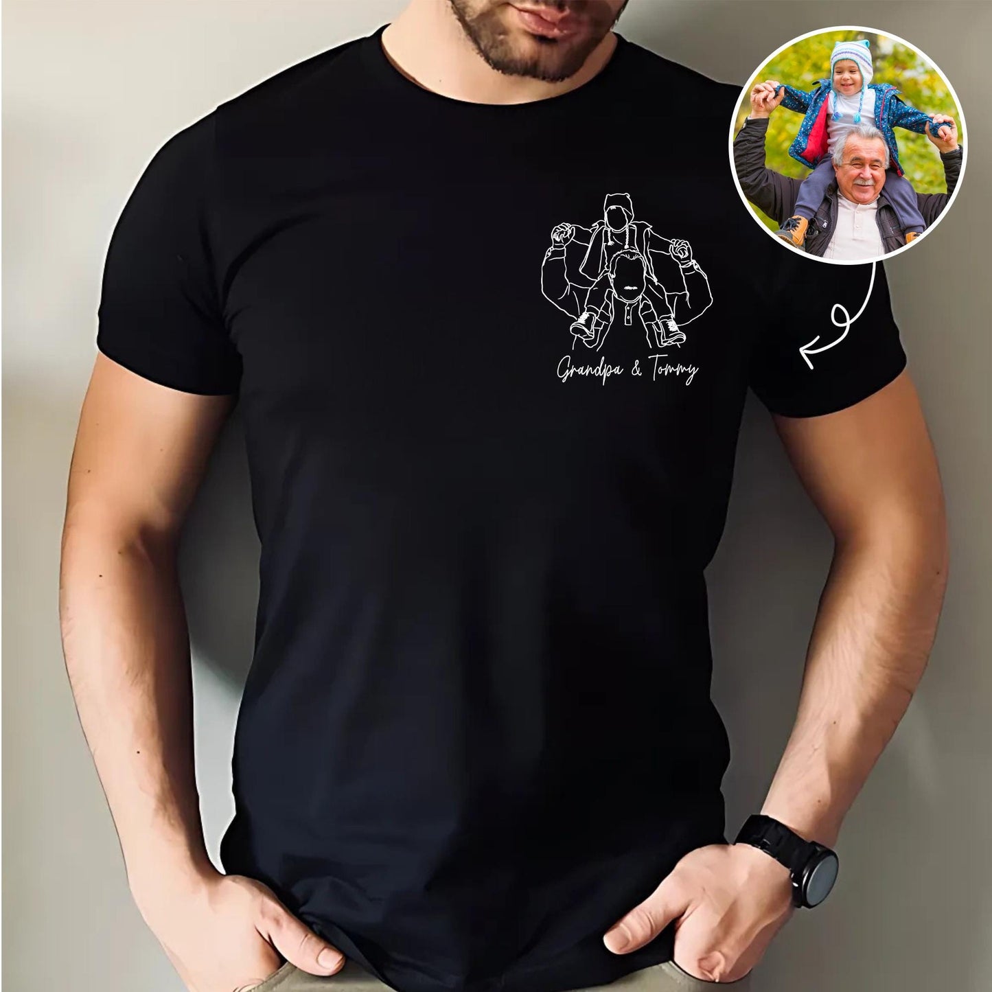 Custom Photo Portrait Grandpa Shirt, First Time Grandpa Gift