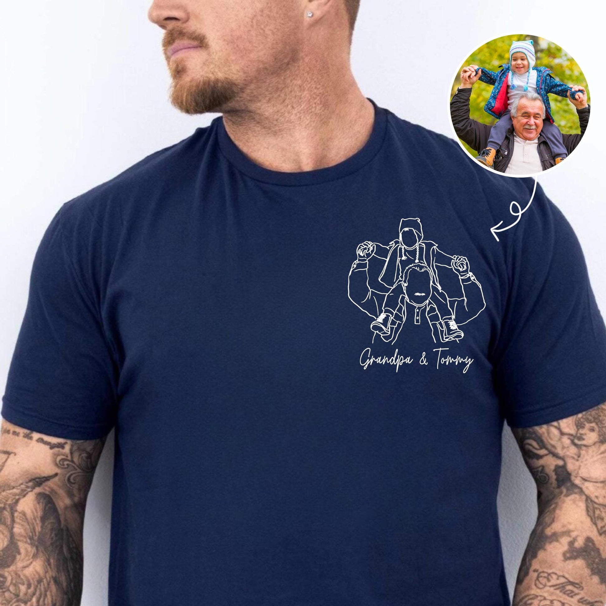 Custom Photo Portrait Grandpa Shirt, First Time Grandpa Gift