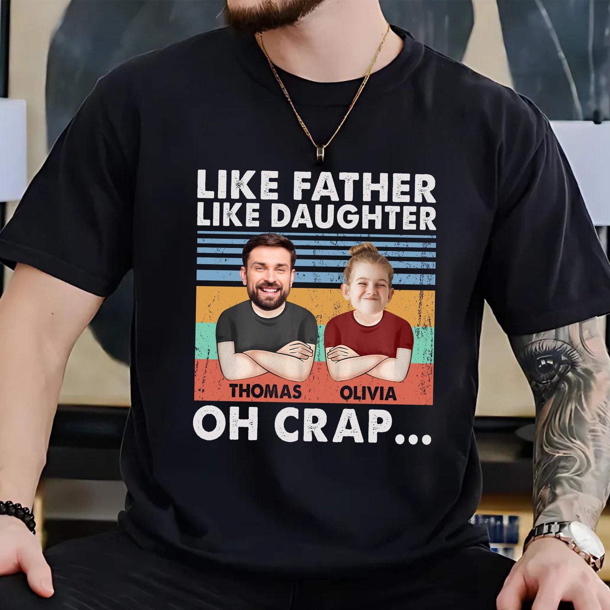 Personalized Fathers Day Shirt, Like Father Like Daughter Oh Crap Shirt, Custom Photo Shirt For Dad, Funny Gift For Dad From Kids