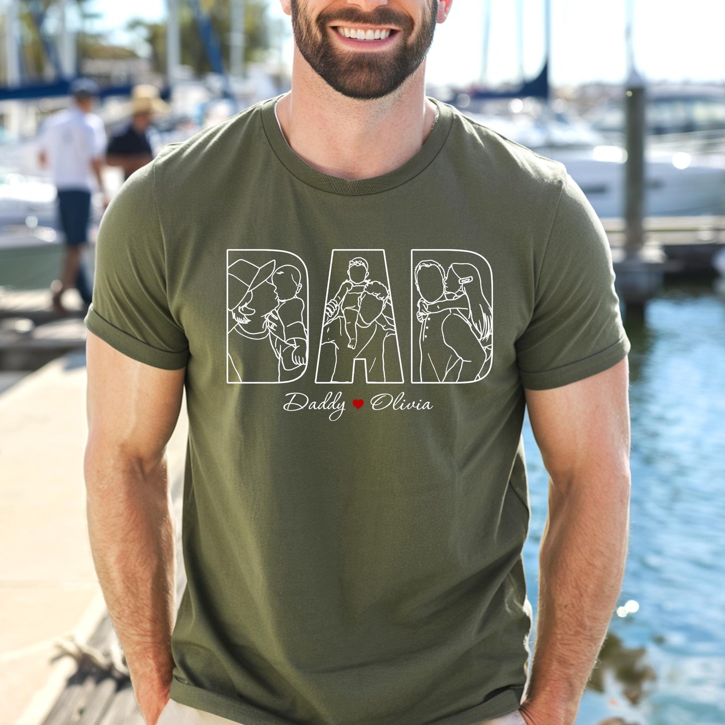 Personalized Dad Shirt, Portrait Gift for Dad, Dad Shirt With Kids Name, Dad Portrait Outline Shirt, Fathers Day Gifts From Kids, Dad Tee