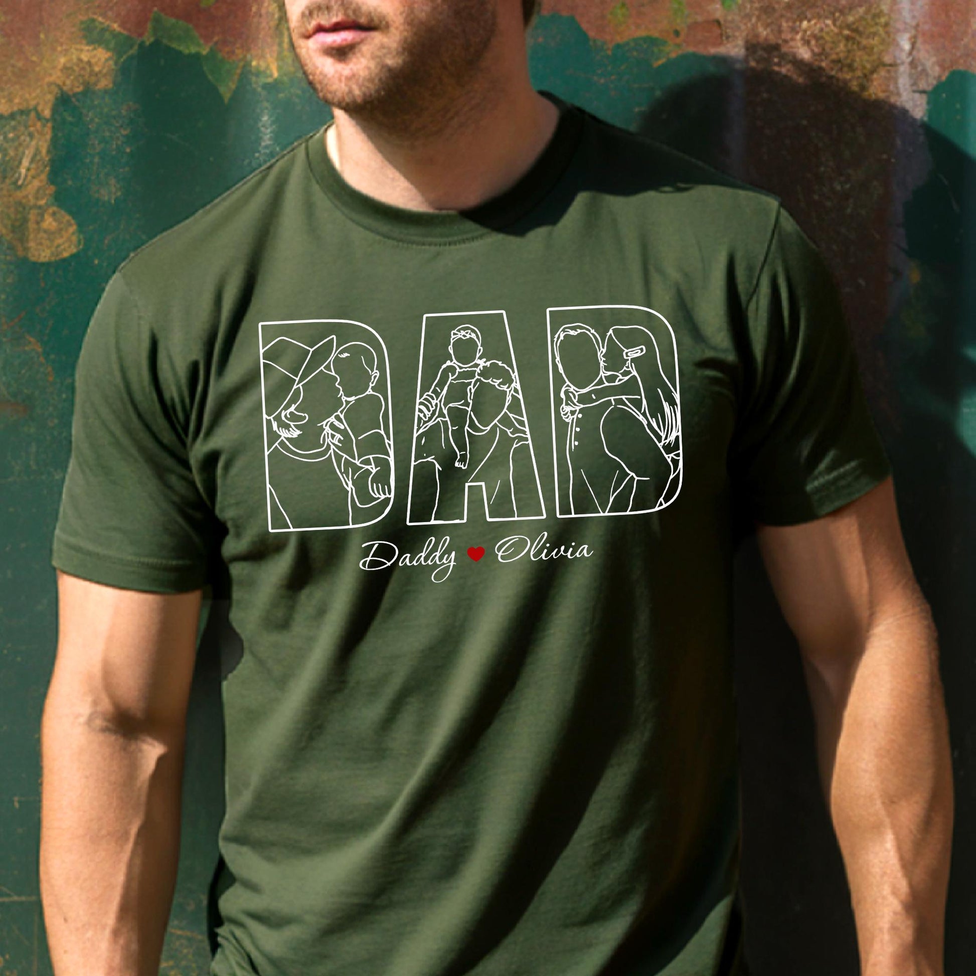 Personalized Dad Shirt, Portrait Gift for Dad, Dad Shirt With Kids Name, Dad Portrait Outline Shirt, Fathers Day Gifts From Kids, Dad Tee