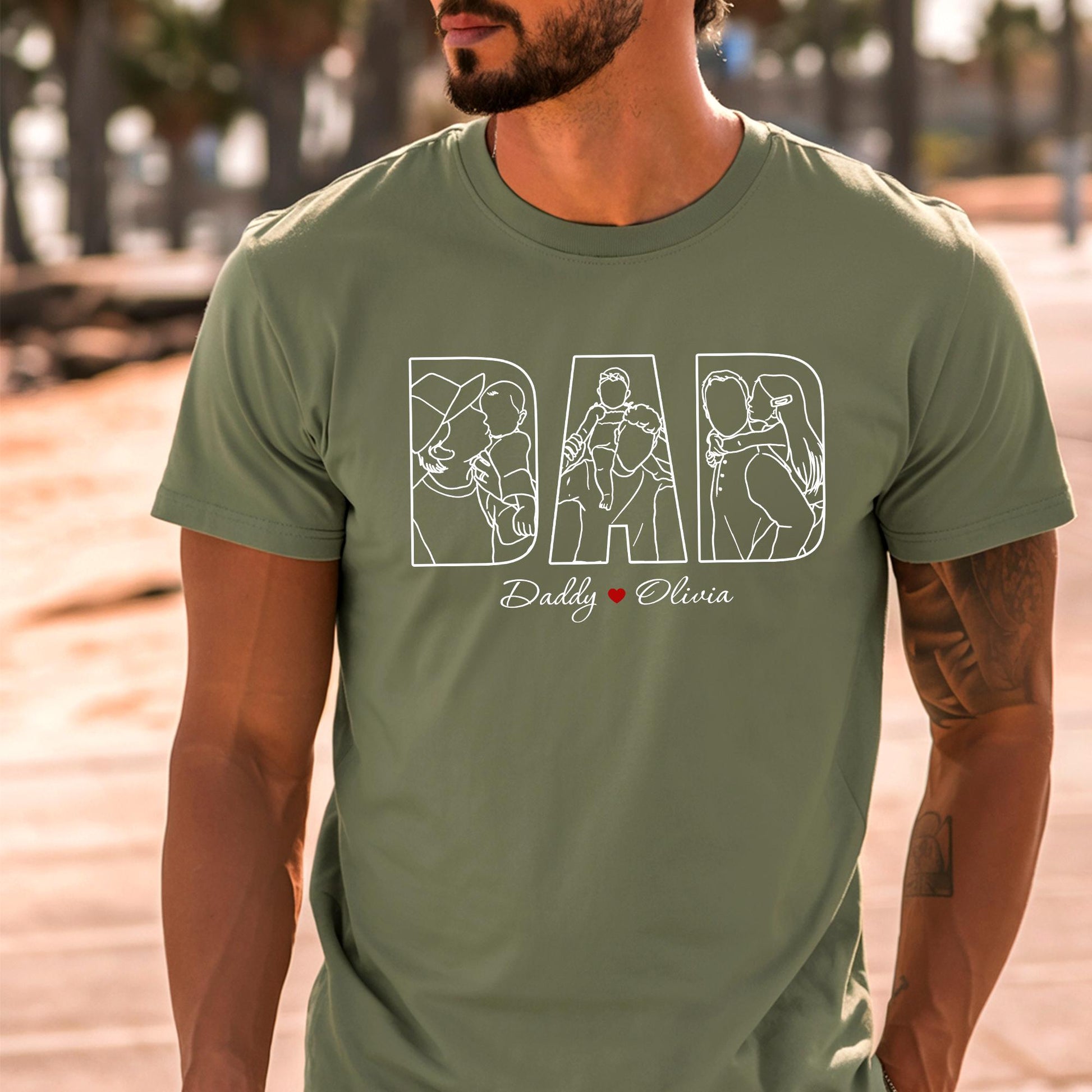 Personalized Dad Shirt, Portrait Gift for Dad, Dad Shirt With Kids Name, Dad Portrait Outline Shirt, Fathers Day Gifts From Kids, Dad Tee