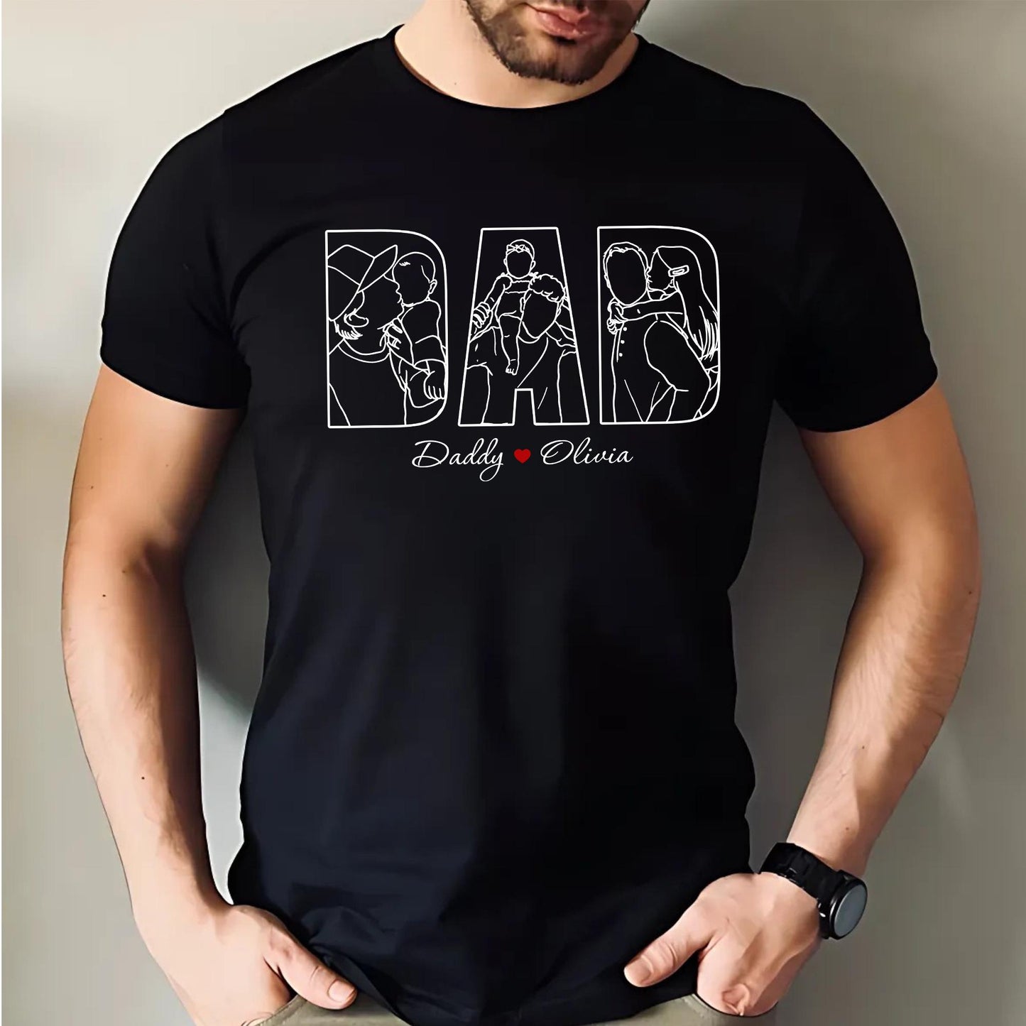 Personalized Dad Shirt, Portrait Gift for Dad, Dad Shirt With Kids Name, Dad Portrait Outline Shirt, Fathers Day Gifts From Kids, Dad Tee