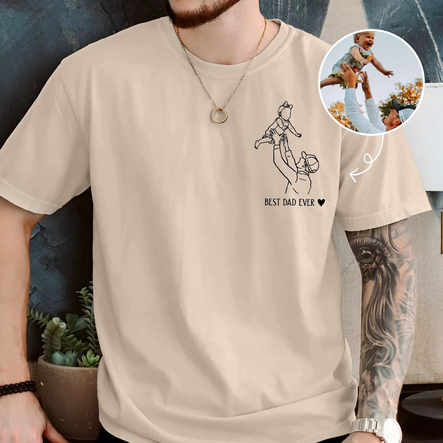 Personalized Dad Shirt, Custom Portrait Outline Shirt For Dad, Best Dad Ever Shirt, Custom Photo Shirt for Dad, Custom Fathers Day Tshirt