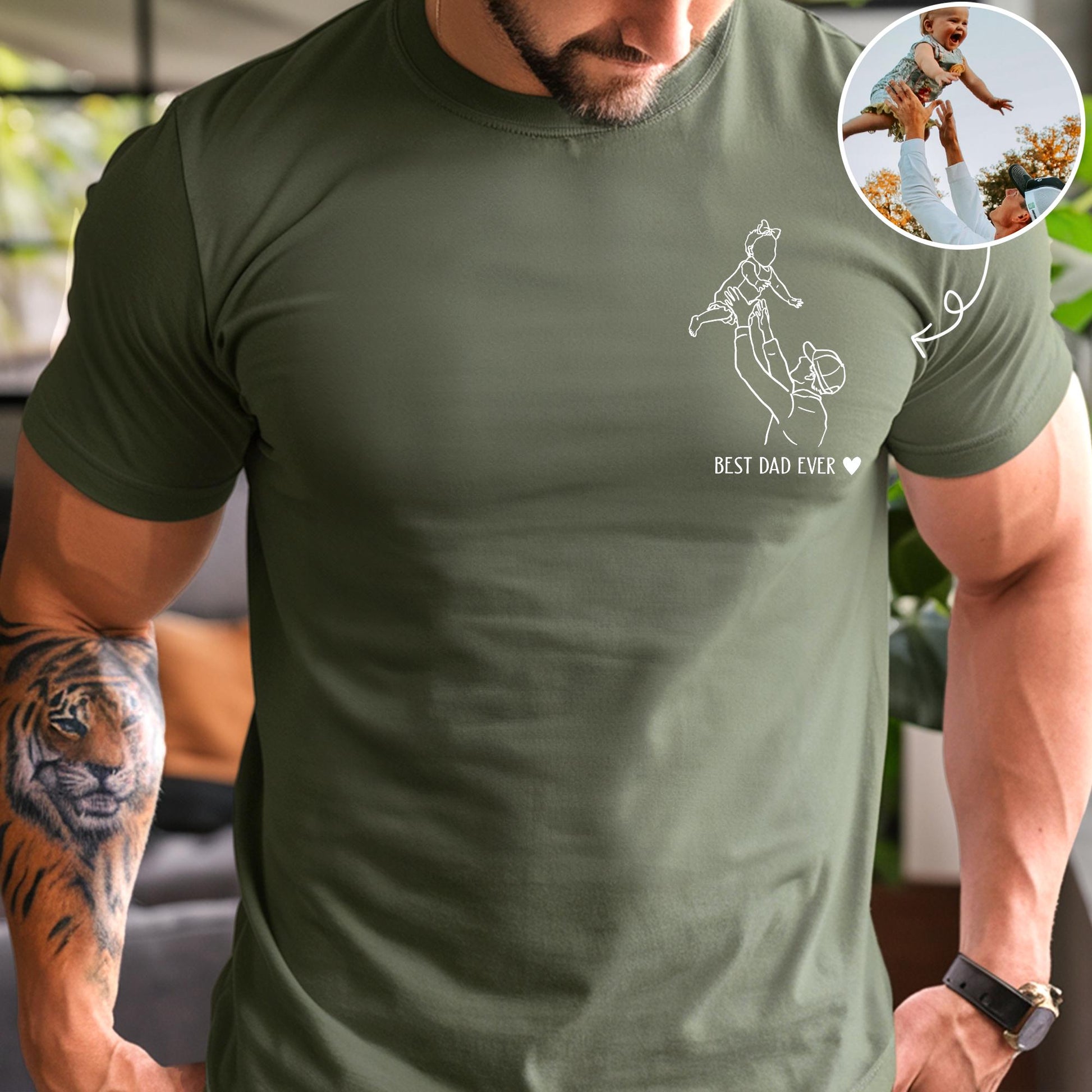 Personalized Dad Shirt, Custom Portrait Outline Shirt For Dad, Best Dad Ever Shirt, Custom Photo Shirt for Dad, Custom Fathers Day Tshirt