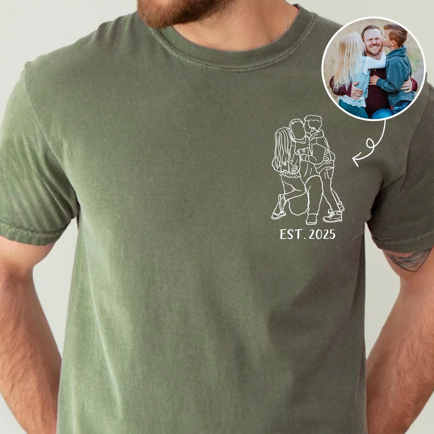 Personalized Dad Shirt, Custom Photo Shirt for Dad, Custom Portrait Outline Shirt For Dad, Custom Dad Est Shirt, Fathers Day Tshirt