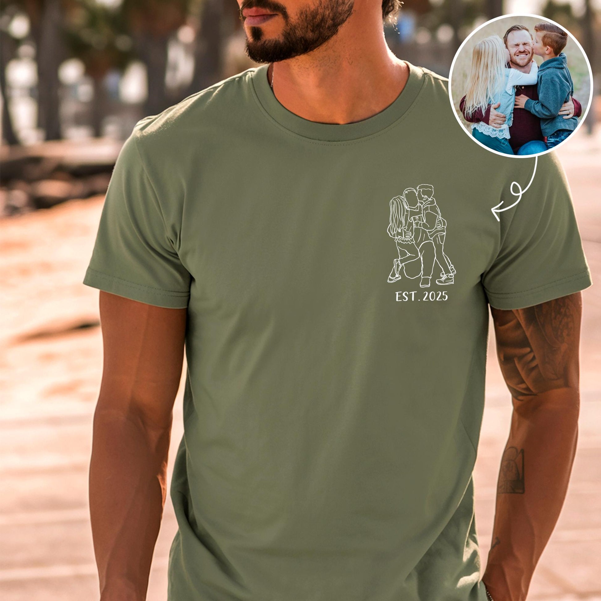 Personalized Dad Shirt, Custom Photo Shirt for Dad, Custom Portrait Outline Shirt For Dad, Custom Dad Est Shirt, Fathers Day Tshirt