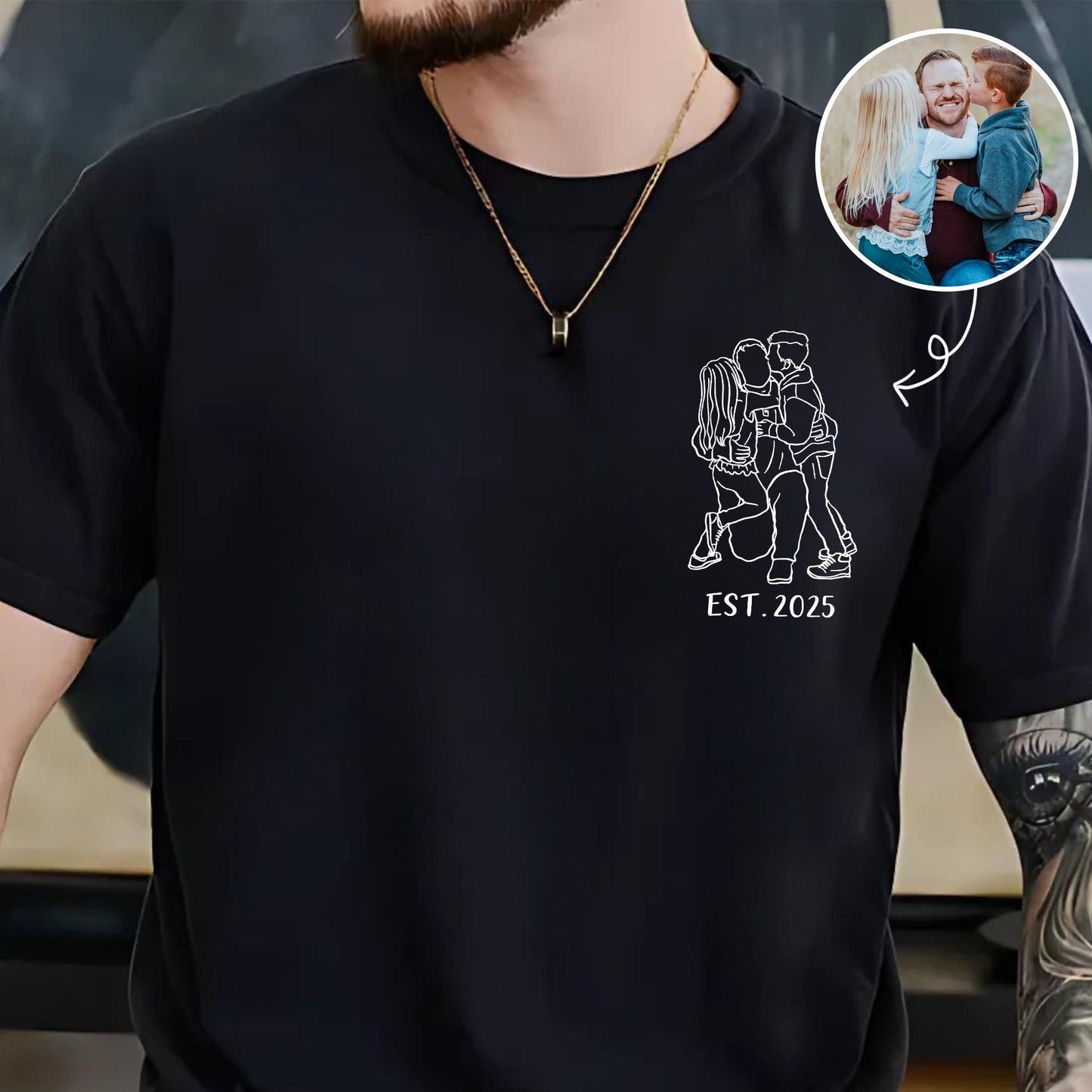 Personalized Dad Shirt, Custom Photo Shirt for Dad, Custom Portrait Outline Shirt For Dad, Custom Dad Est Shirt, Fathers Day Tshirt