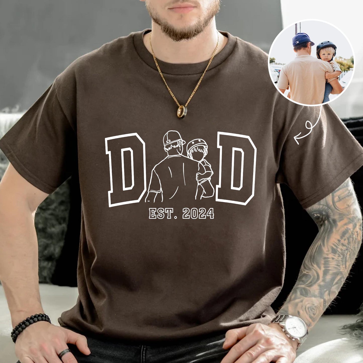 Personalized Dad Line Art From Photo Shirt, Dad Est Father's Day Gift