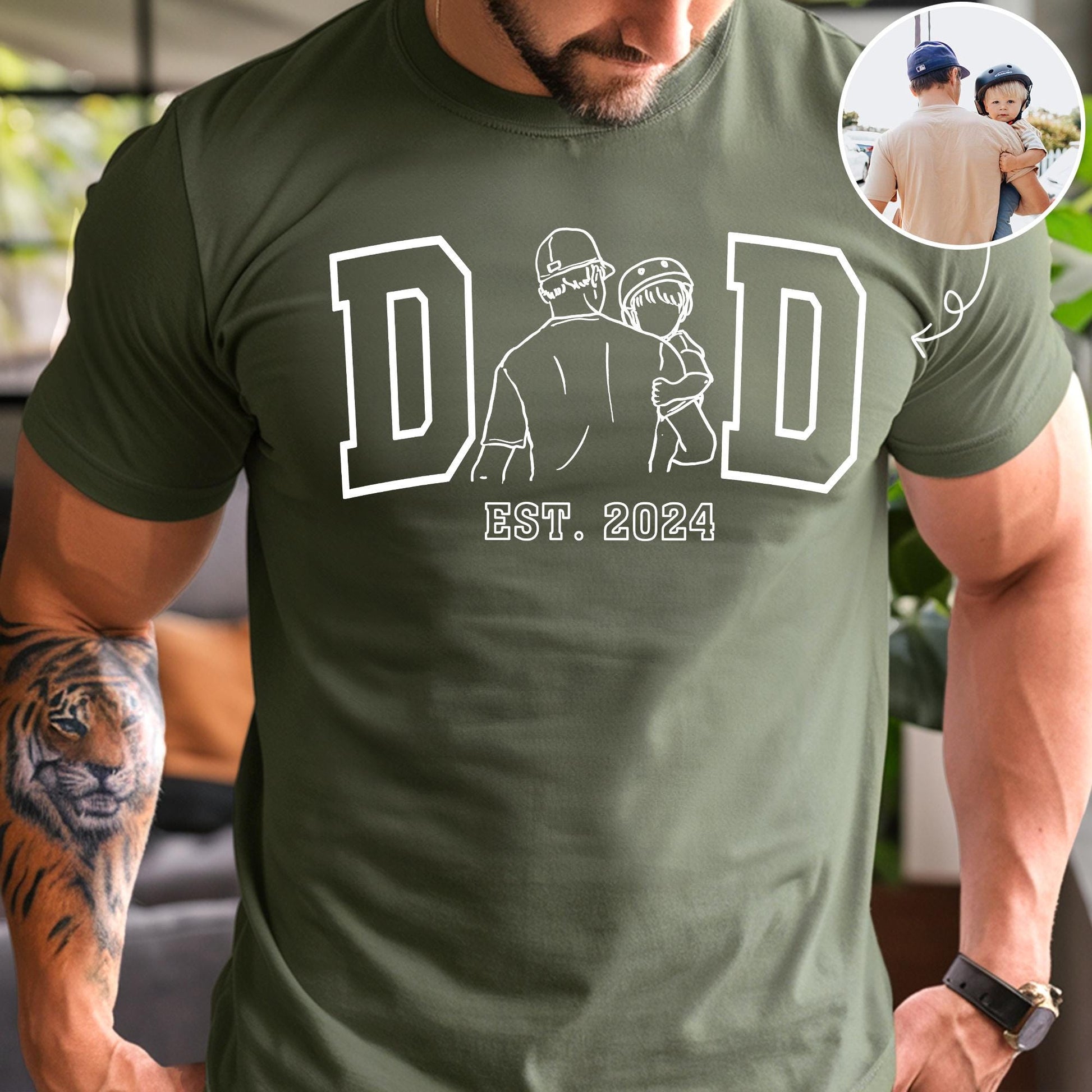 Custom Dad Shirt, Personalized Dad Line Art Portrait From Photo Shirts, Father's Day Shirt Gift for Dad, Gift for Husband
