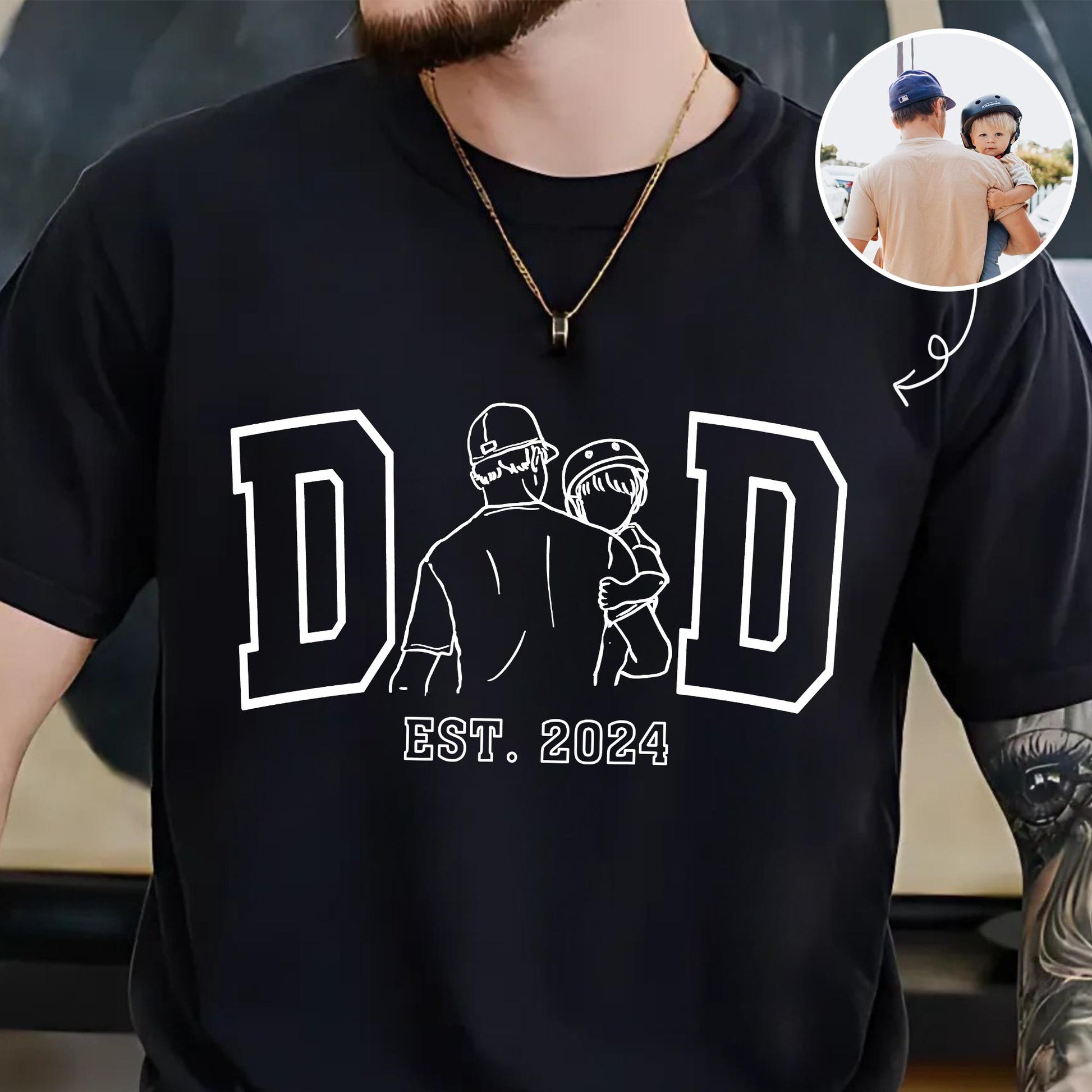 Personalized Dad Line Art From Photo Shirt, Dad Est Father's Day Gift